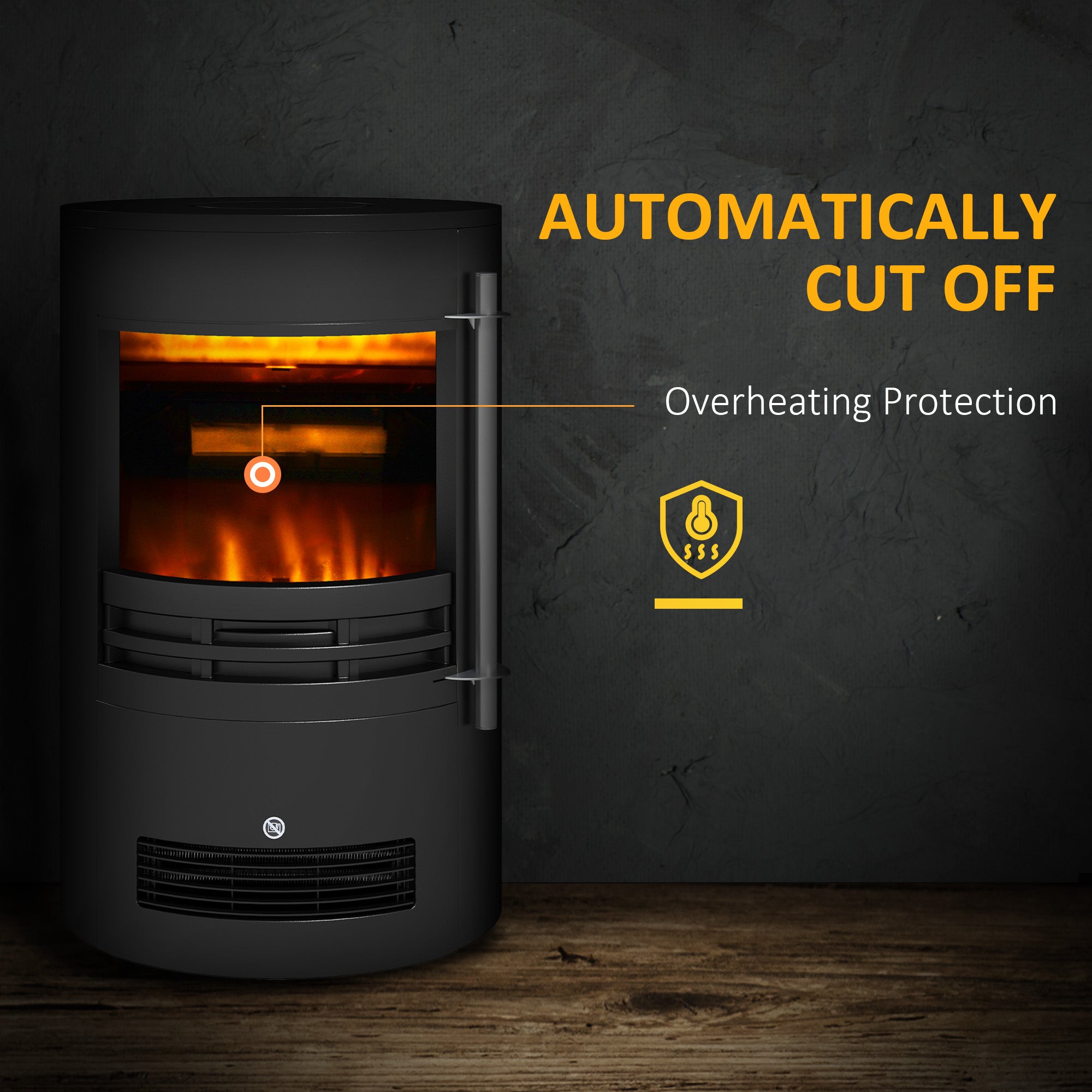 1000W/2000W Freestanding Electric Fireplace, Indoor Heater Fire Stove with Log Burner Effect Flame, Thermostat Control