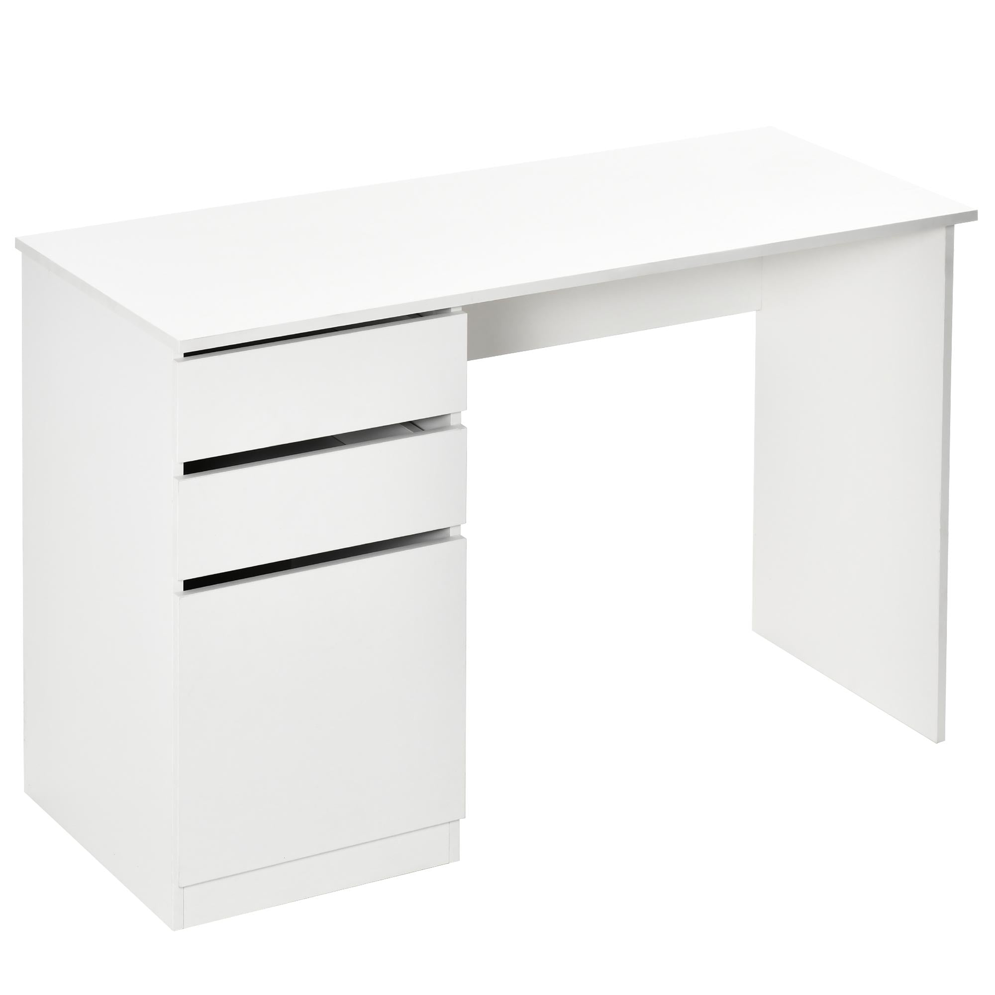 HOMCOM Modern Computer Desk, Home Office Desk for Study, Writing Workstation with Storage Drawer and Cabinet for Living Room, White