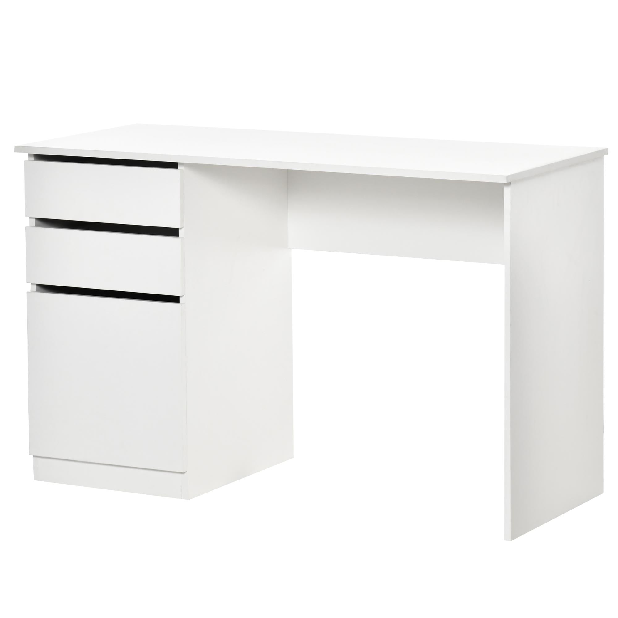 HOMCOM Modern Computer Desk, Home Office Desk for Study, Writing Workstation with Storage Drawer and Cabinet for Living Room, White