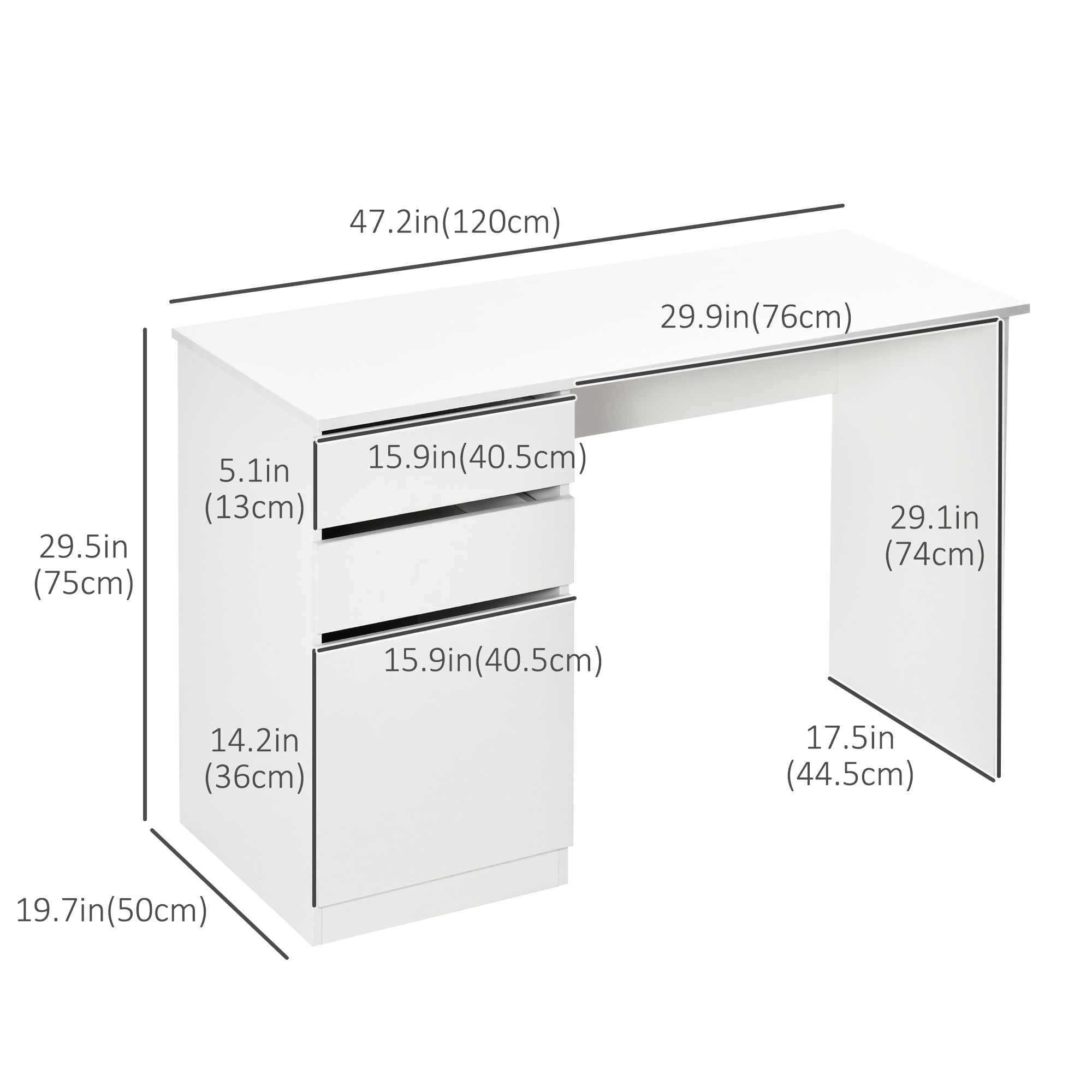 HOMCOM Modern Computer Desk, Home Office Desk for Study, Writing Workstation with Storage Drawer and Cabinet for Living Room, White