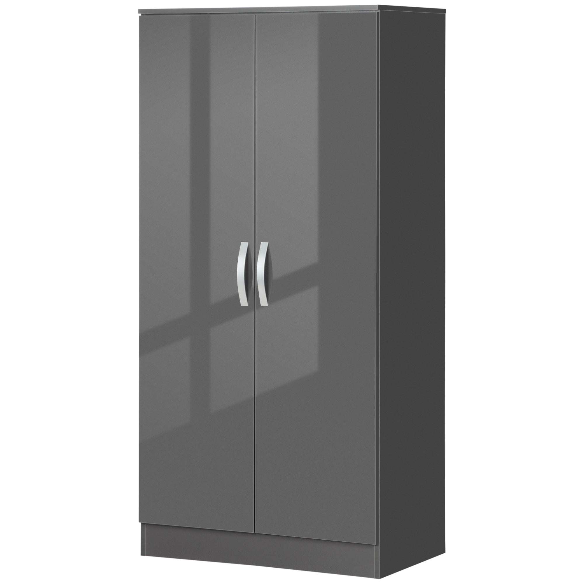 HOMCOM High Gloss Wardrobe, 2 Door Wardrobe with Hanging Rod and Storage Shelf, Clothes Storage Organizer with Anti-tipping Design for Bedroom, Grey