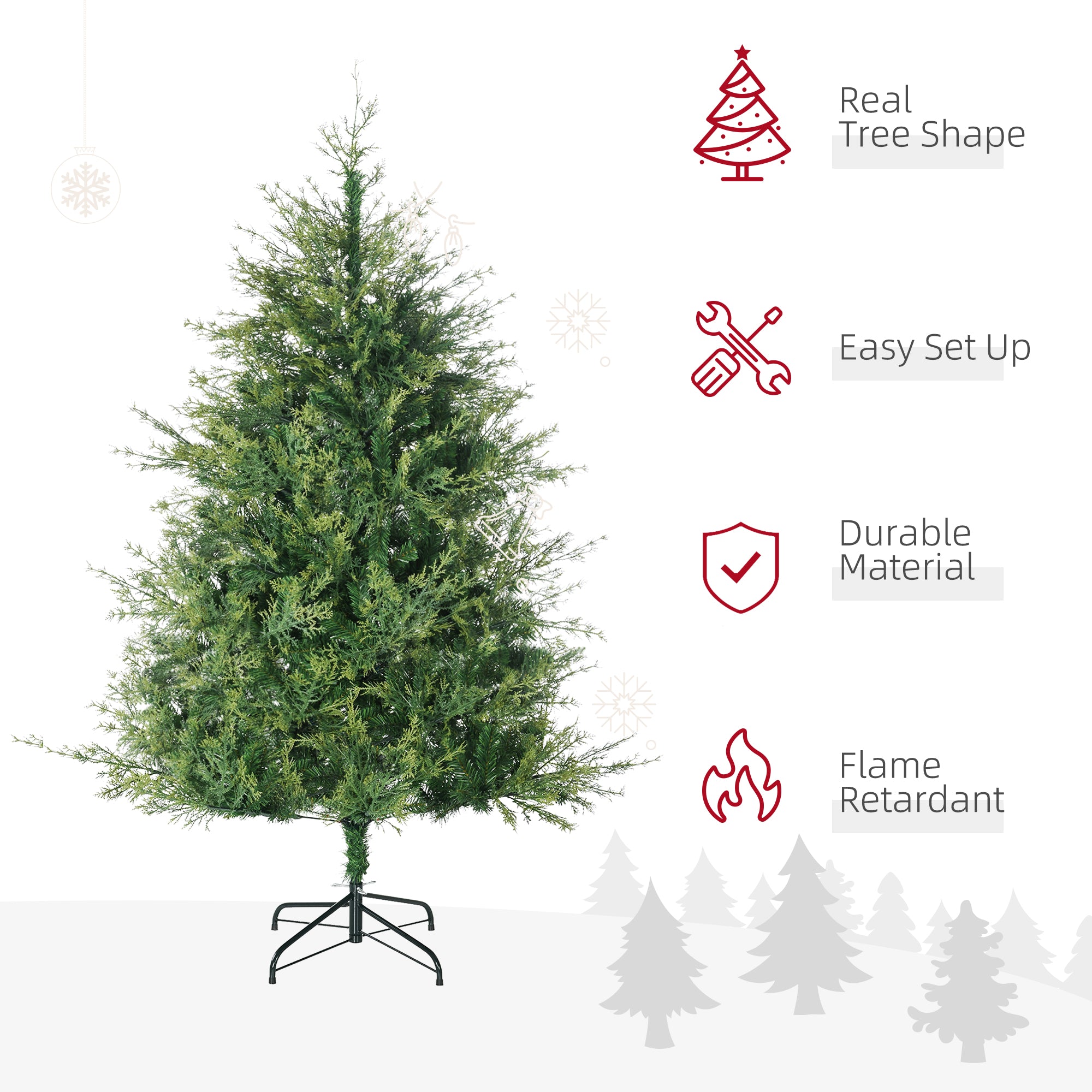 6' Artificial Christmas Trees, with Easy-to-Shape Branches, Auto Open, Steel Base, Wide Shape