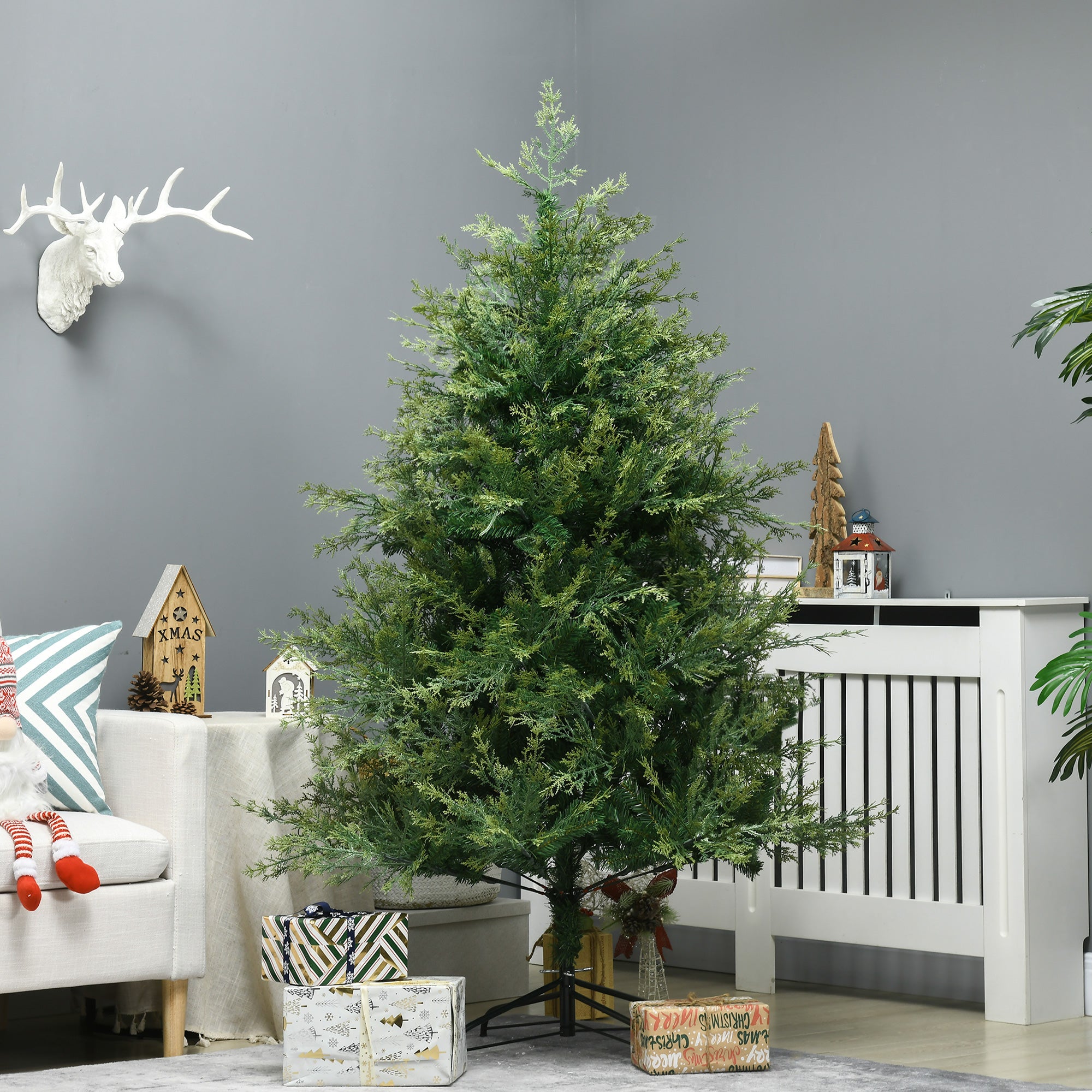 6' Artificial Christmas Trees, with Easy-to-Shape Branches, Auto Open, Steel Base, Wide Shape