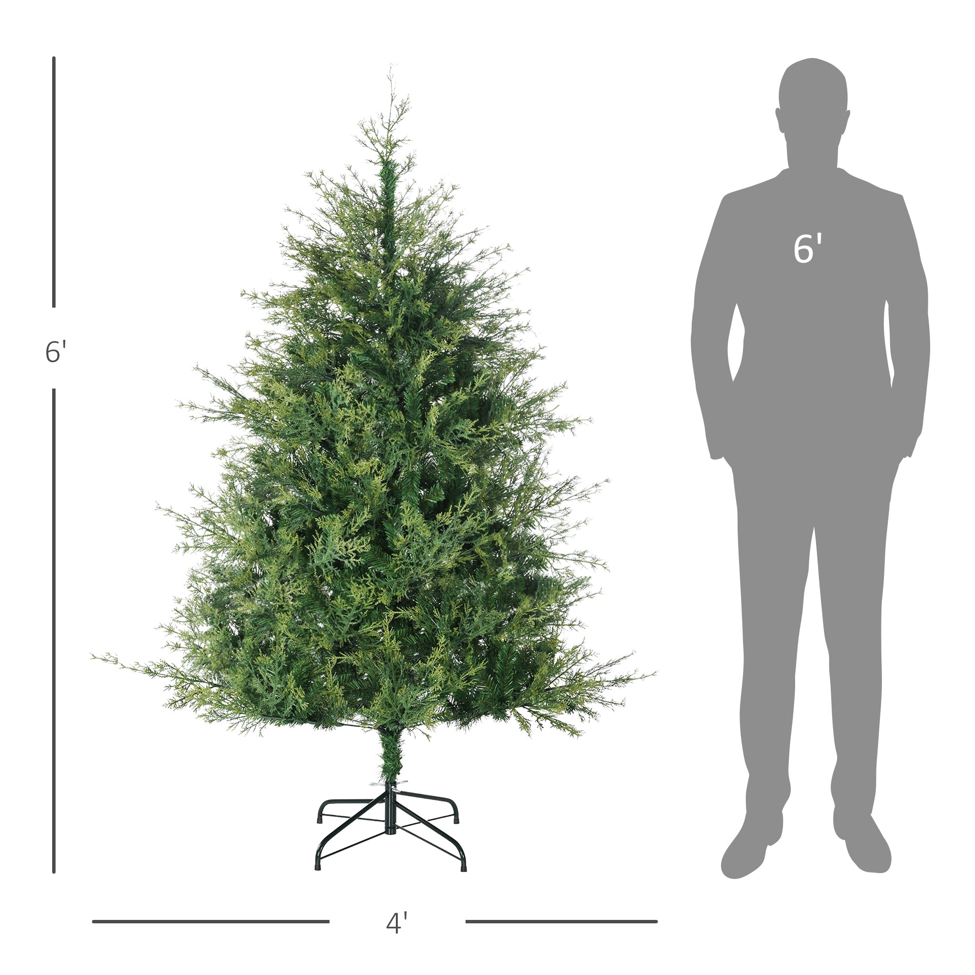 6' Artificial Christmas Trees, with Easy-to-Shape Branches, Auto Open, Steel Base, Wide Shape