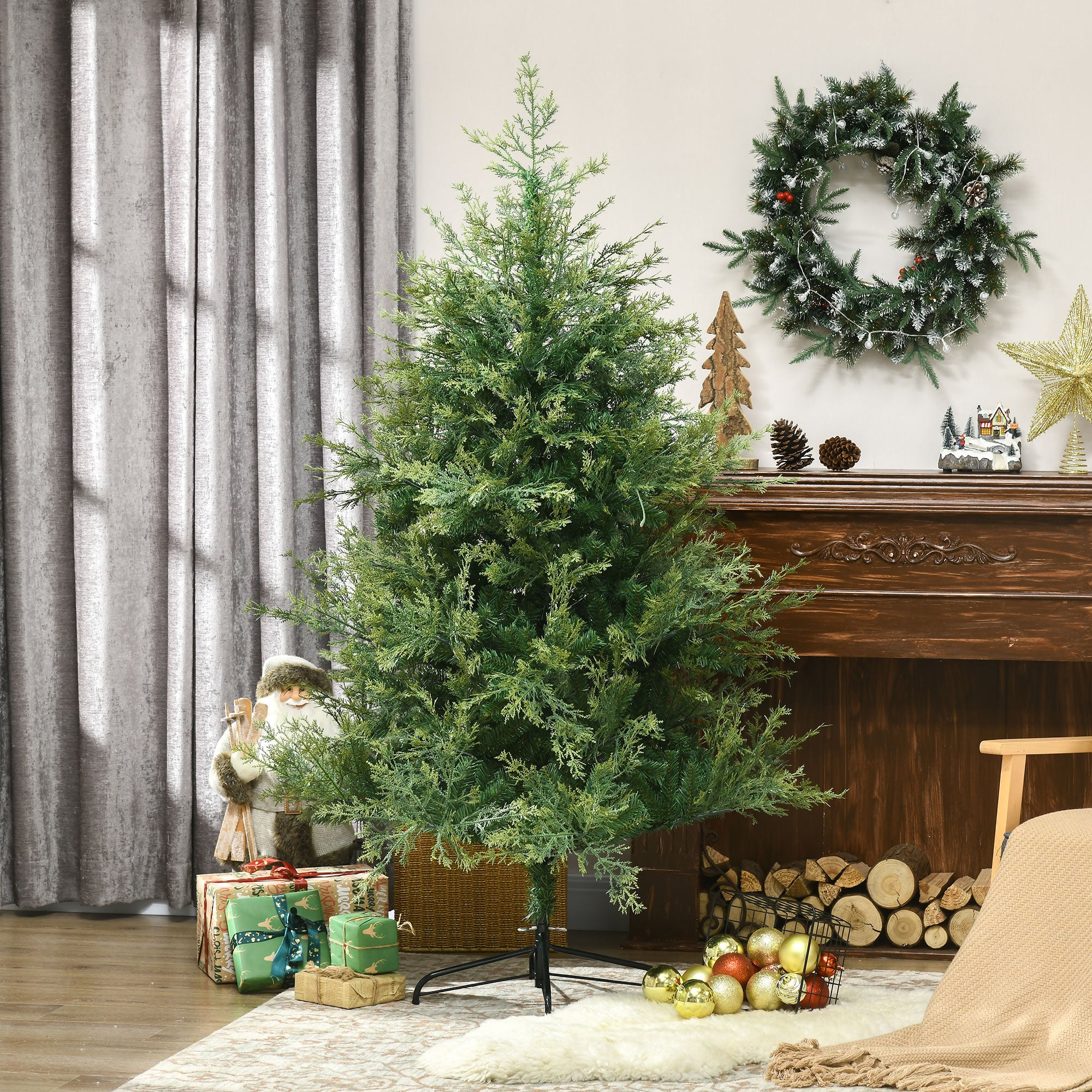 6' Artificial Christmas Trees, with Easy-to-Shape Branches, Auto Open, Steel Base, Wide Shape