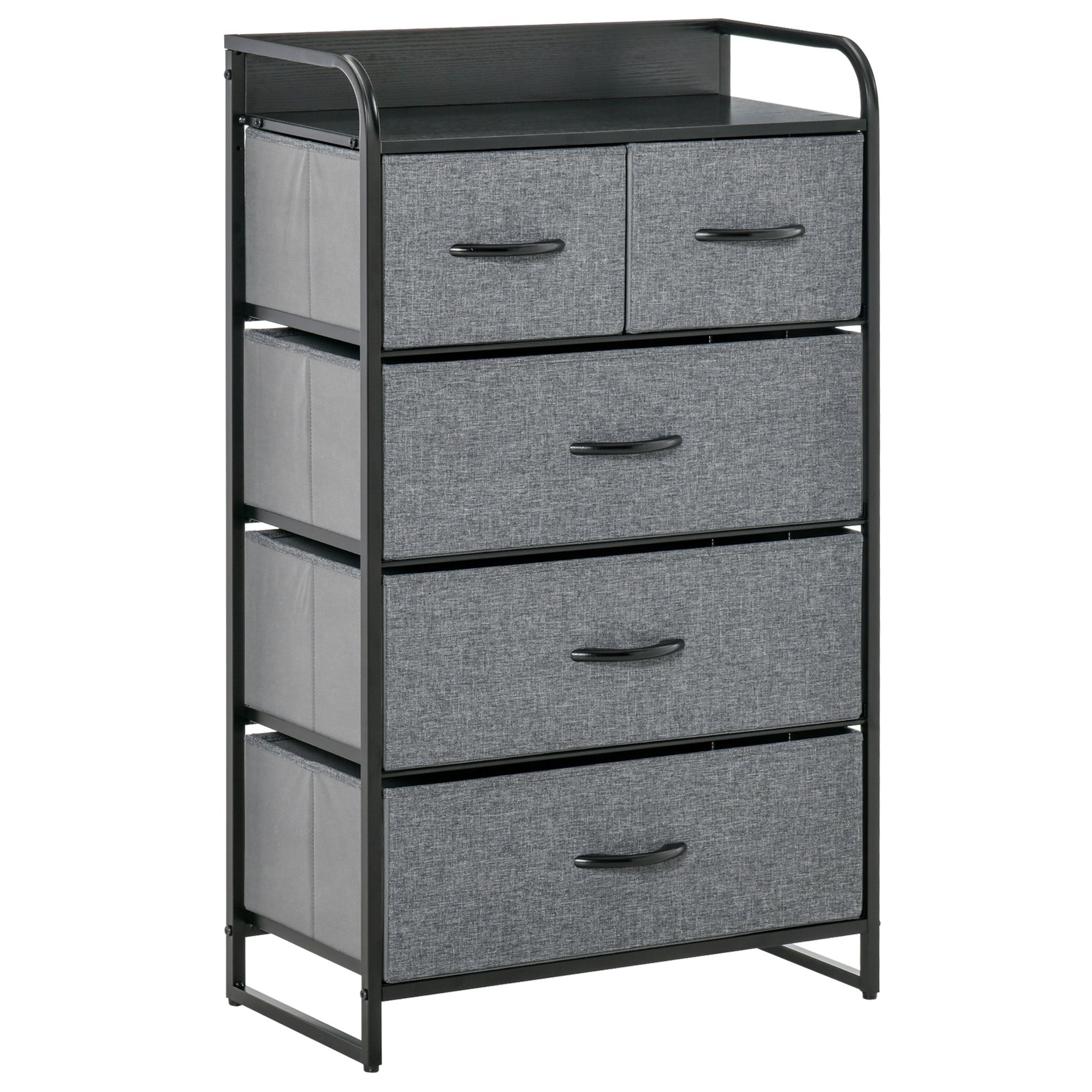 5-Drawer Dresser, Fabric Chest of Drawers, 4-Tier Storage Organizer for Bedroom Entryway, Tower Unit with Steel Frame Wooden Top, Gray