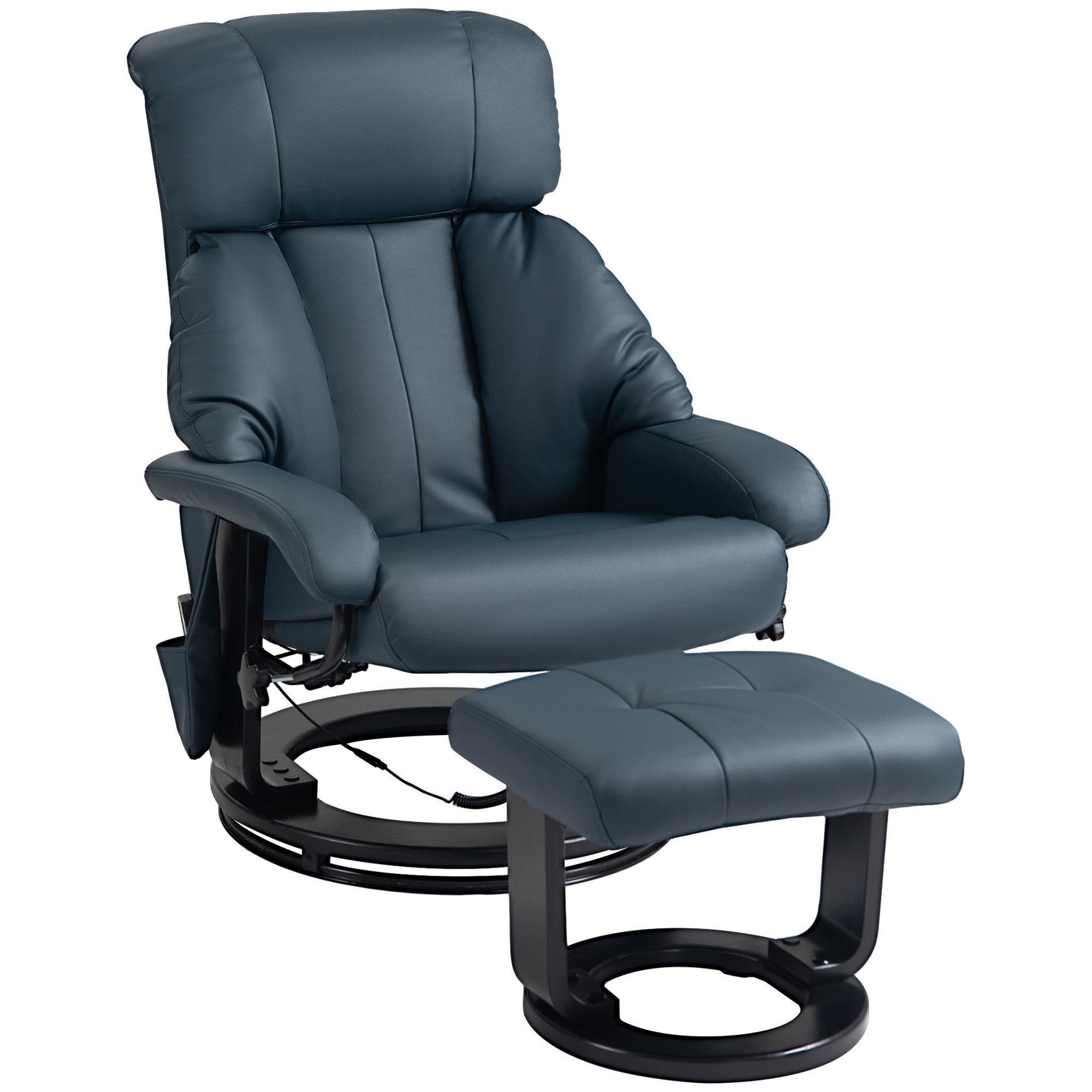 Massage Recliner Chair with Ottoman, 360° Swivel Recliner and Footstool, 10-Point Vibration, PU Leather Reclining Chair with Remote Control, Blue
