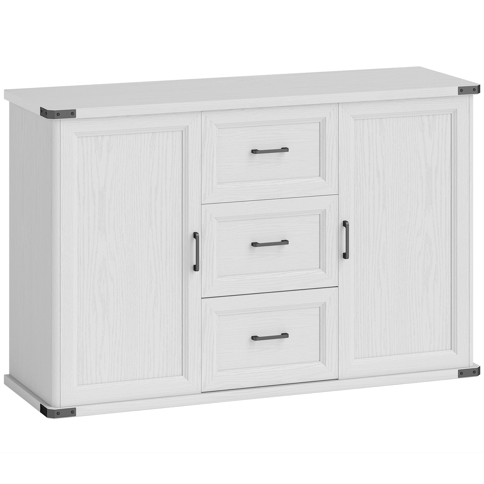 Modern Sideboard Buffet Cabinet with 3 Drawers and 2 Doors, 47" Coffee Bar Cabinet with Adjustable Shelves for Kitchen, White Wood Grain