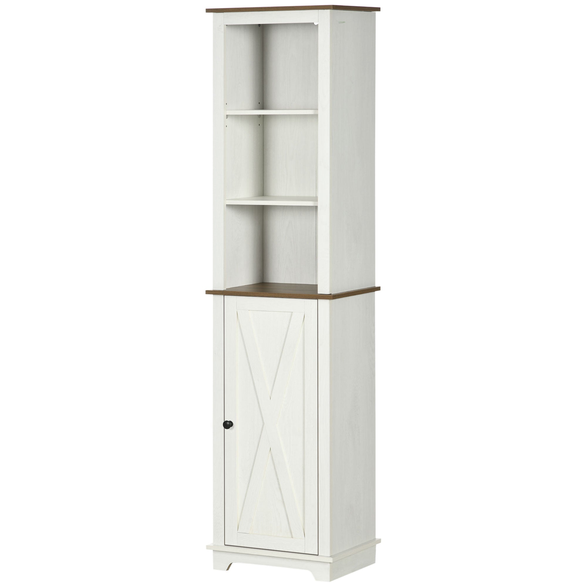 kleankin Tall Bathroom Storage Cabinet, Freestanding Narrow Bathroom Cabinet with Door and Adjustable Shelves, Farmhouse Slim Linen Tower for Bathroom, White