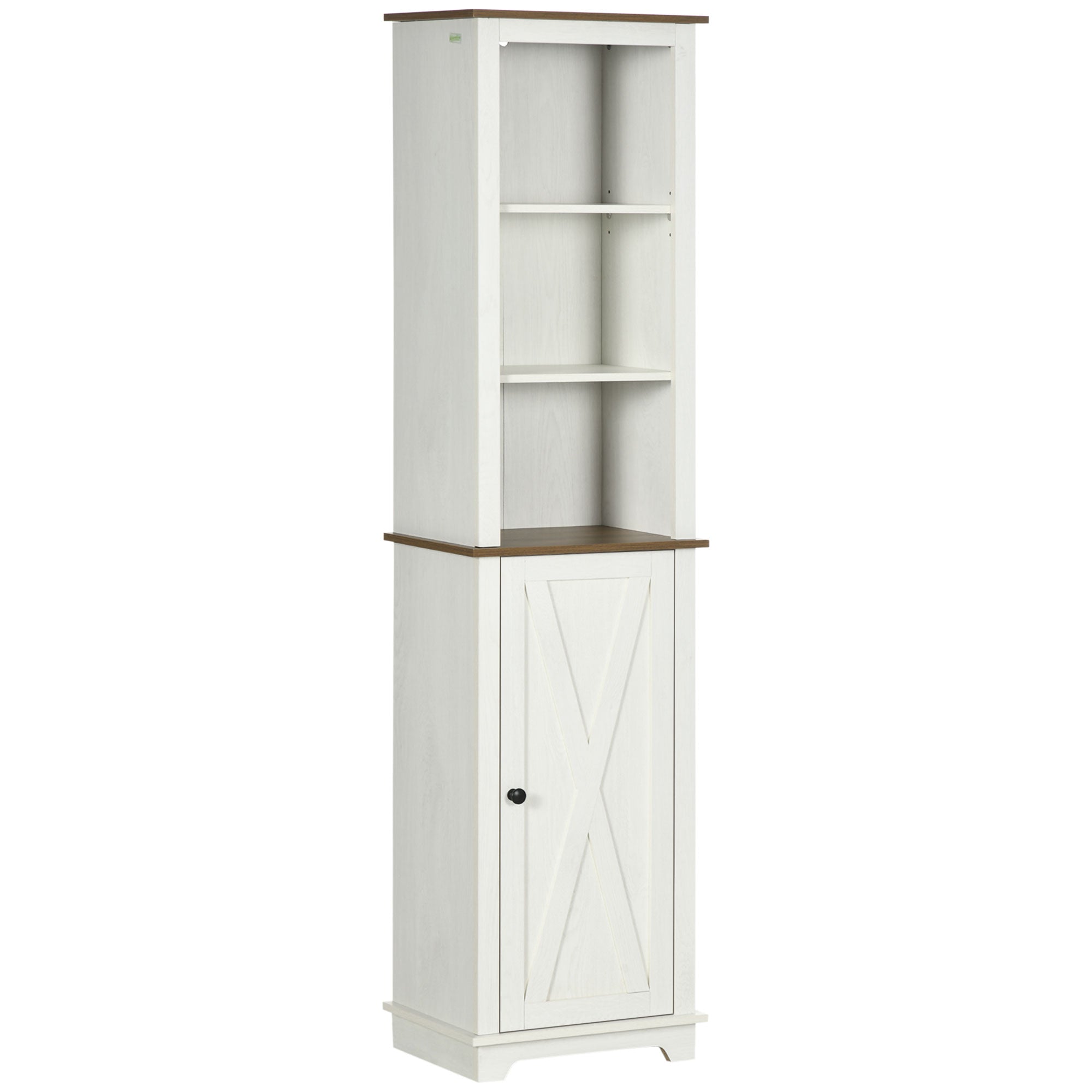 kleankin Tall Bathroom Storage Cabinet, Freestanding Narrow Bathroom Cabinet with Door and Adjustable Shelves, Farmhouse Slim Linen Tower for Bathroom, White