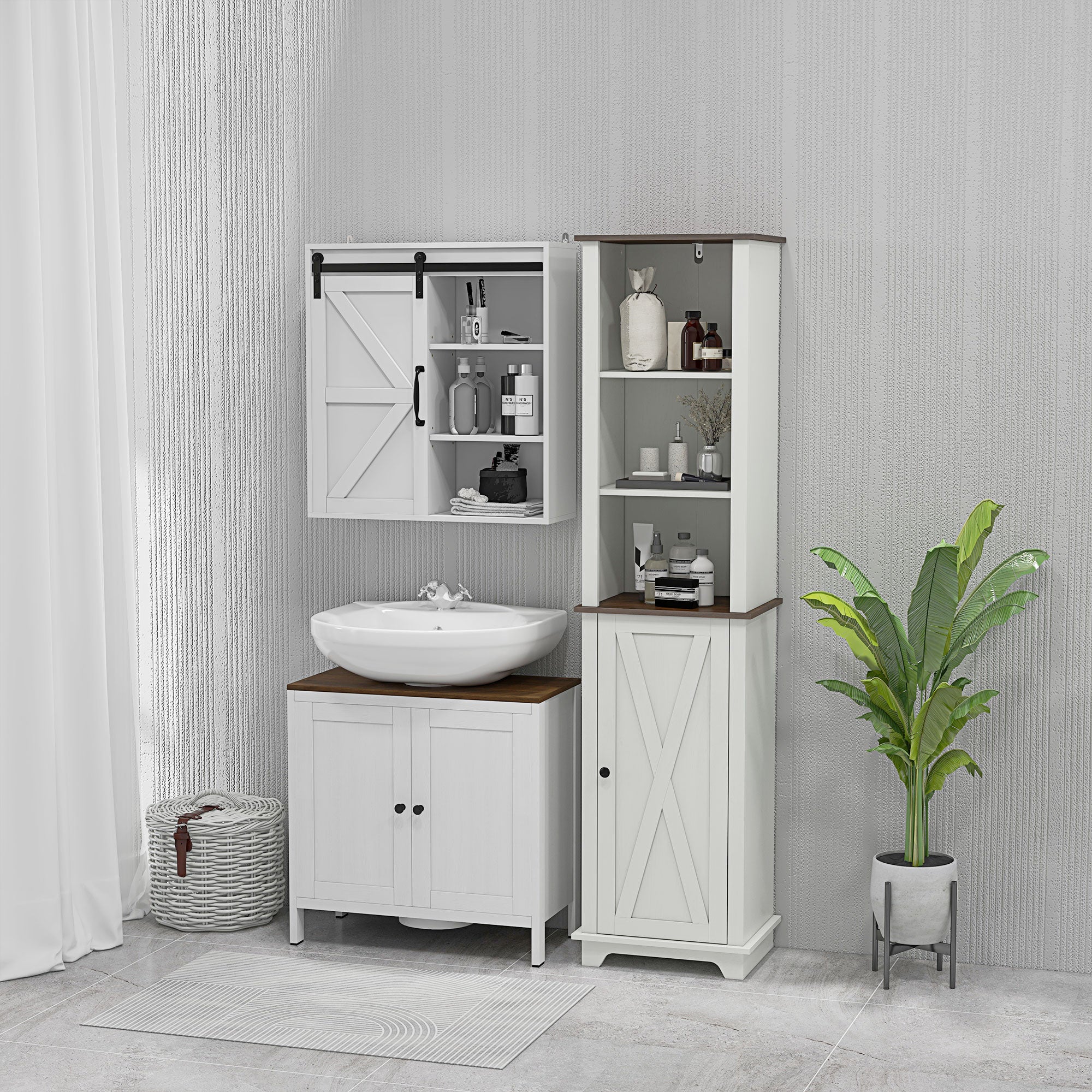 kleankin Tall Bathroom Storage Cabinet, Freestanding Narrow Bathroom Cabinet with Door and Adjustable Shelves, Farmhouse Slim Linen Tower for Bathroom, White