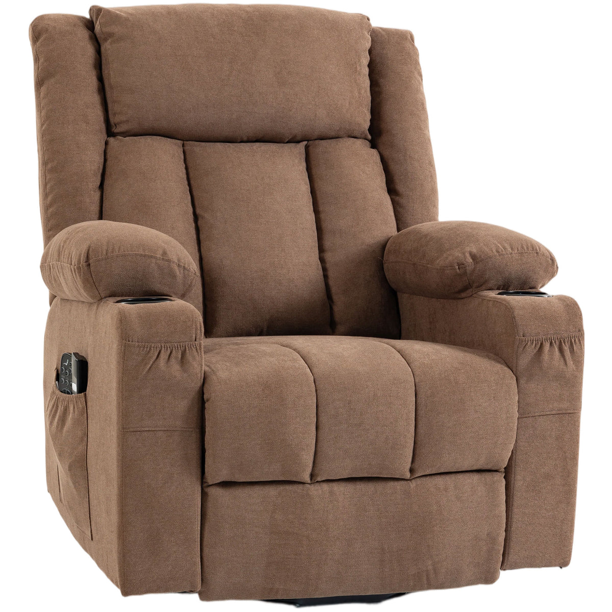 Dual Motor Recliner Chair Lift Chair for Elderly, 55° Electric Riser Recliner Armchair with Massage and Heat, Terry Cloth Power Reclining Lounge Sofa, 2 Cup Holders, Side Pockets, Brown