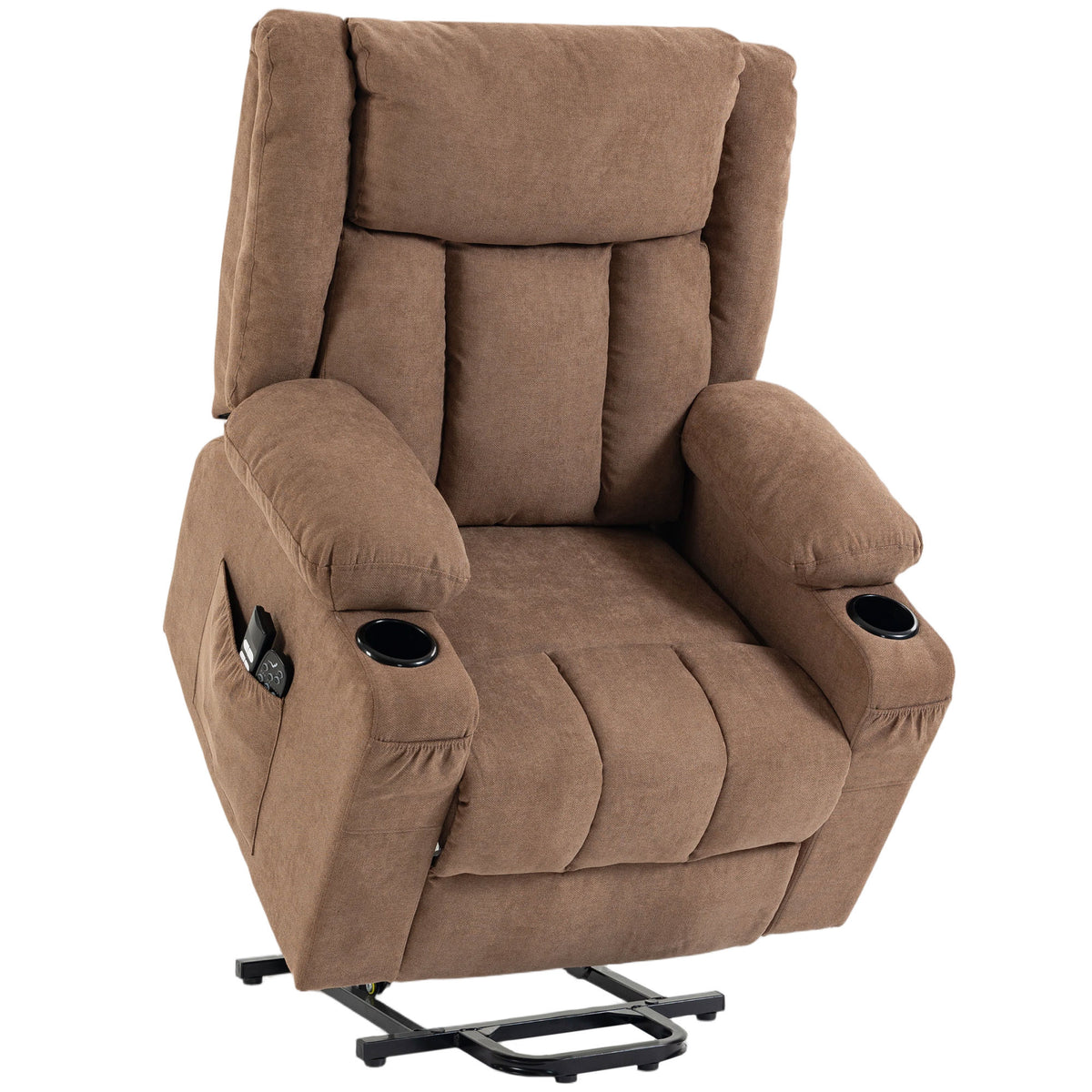 Dual Motor Recliner Chair Lift Chair for Elderly, 55° Electric Riser Recliner Armchair with Massage and Heat, Terry Cloth Power Reclining Lounge Sofa, 2 Cup Holders, Side Pockets, Brown
