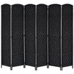 HOMCOM 6 Panels Room Divider, 6 Ft Tall Indoor Portable Folding Privacy Screens, Hand-Woven Double Hinged Freestanding Partition Wall Divider for Home Office, Black