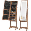 HOMCOM Jewelry Cabinet with LED Light, Lockable Jewelry Storage Organizer with Full-Length Mirror for Dressing Room, Rustic Brown