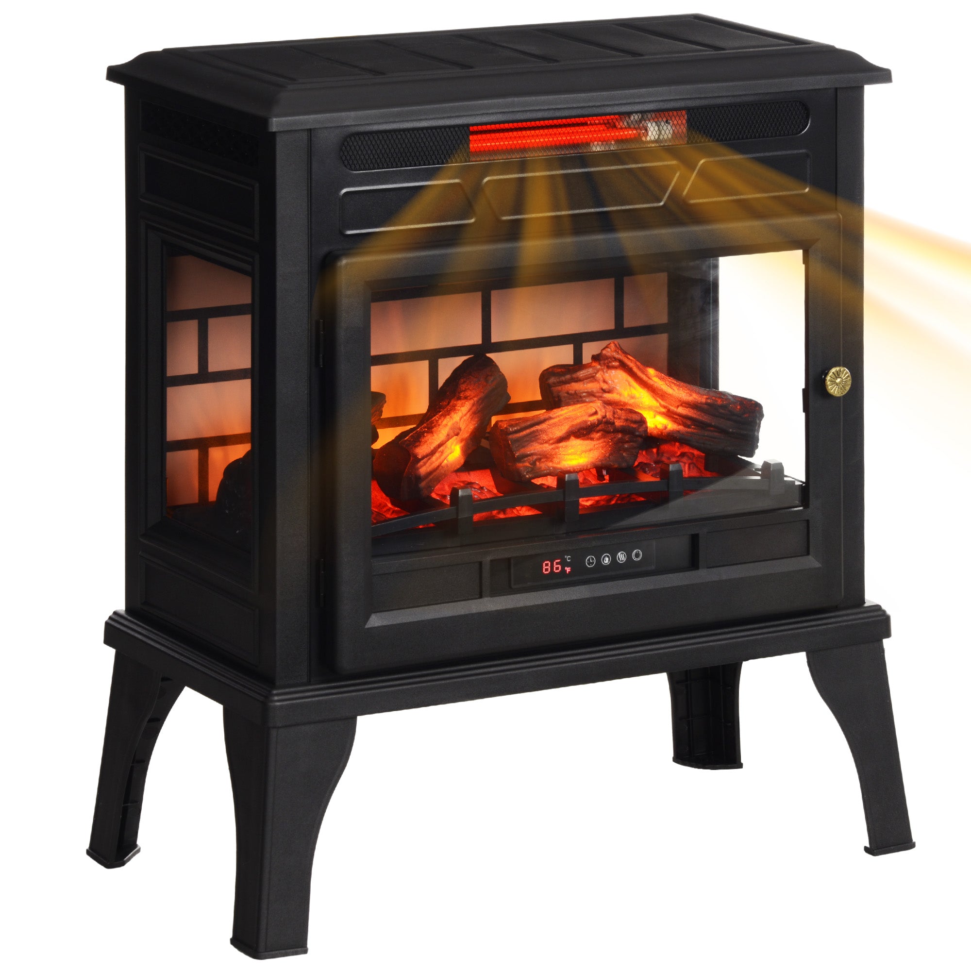 HOMCOM Electric Fireplace Stove, 24" Freestanding Electric Fireplace Infrared Heater with Remote, Adjustable 3D Flame Effect, Thermostat, Overheat Protection, 1000W/1500W, Black