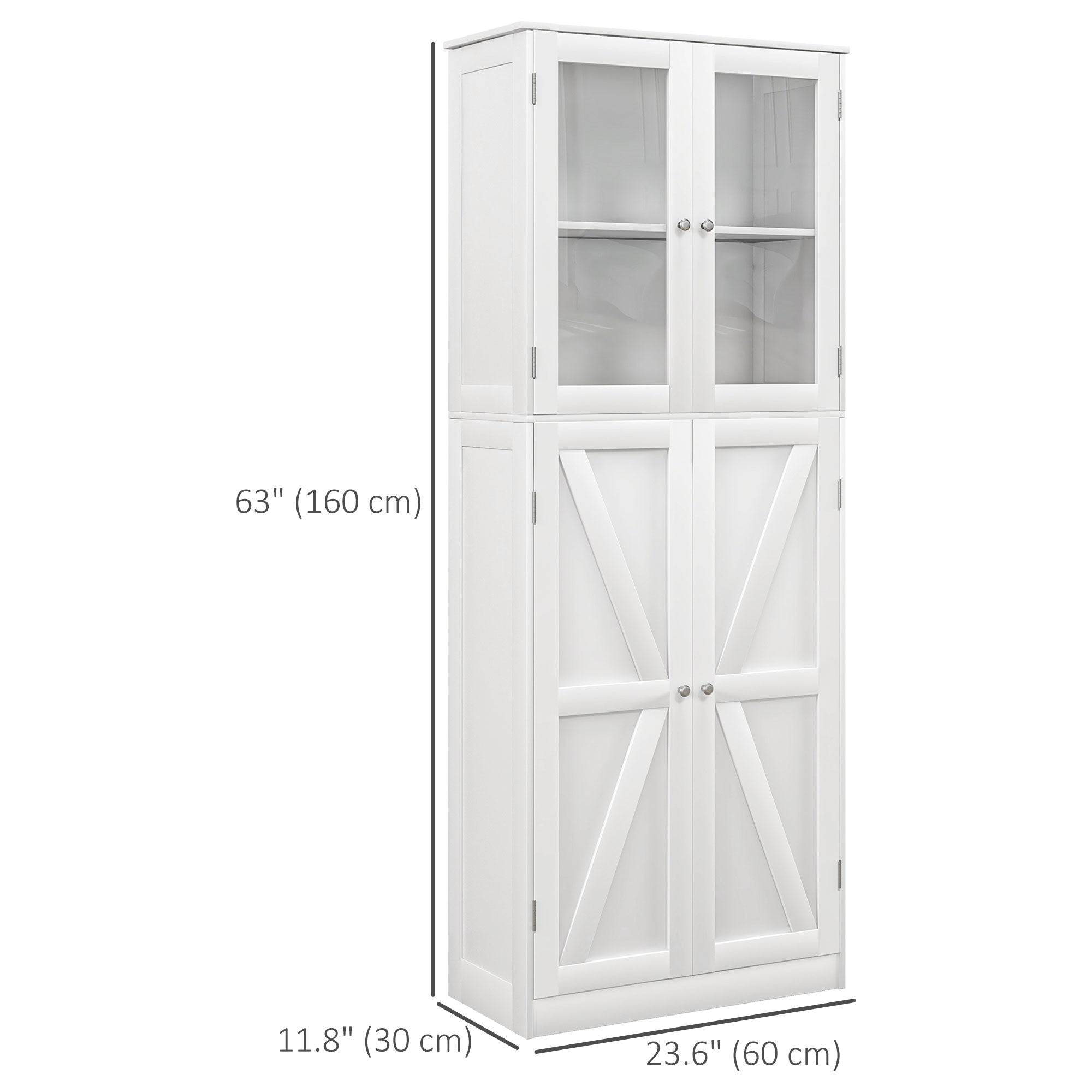 HOMCOM Tall Bathroom Cabinet, Modern Bathroom Storage Cabinet with Glass and Barn Doors, 5-Tier Floor Cabinet, White