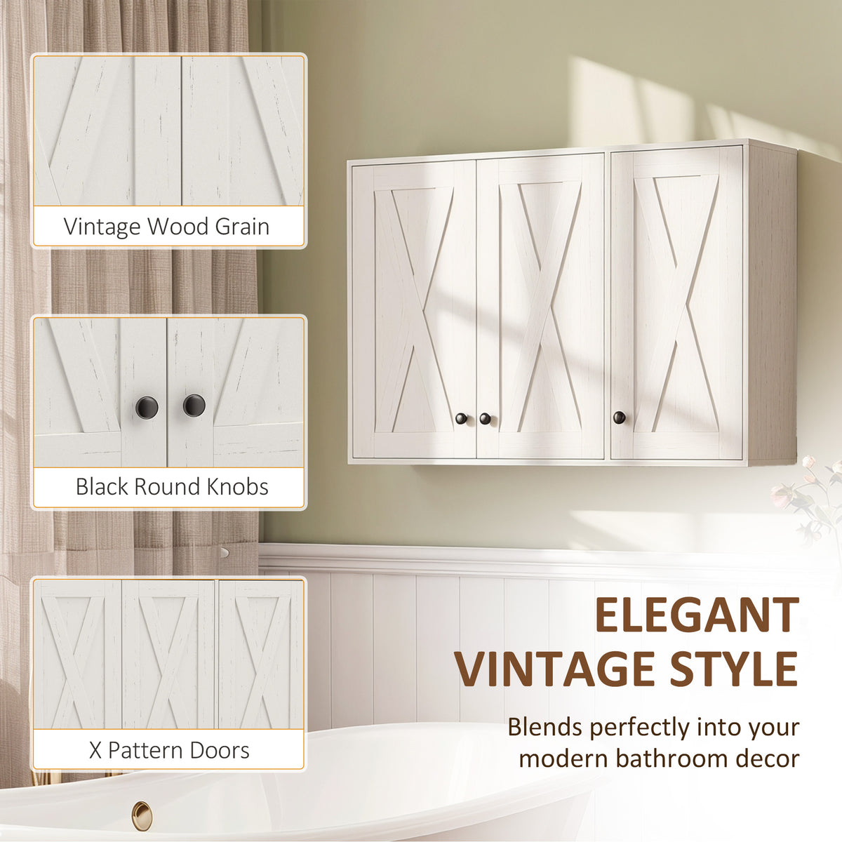 Bathroom Wall Cabinet, Modern Medicine Cabinet Wall Mounted, Over The Toilet Space Saver with 3 Doors Storage and Adjustable Shelves for Toilet Bathroom Restroom, White