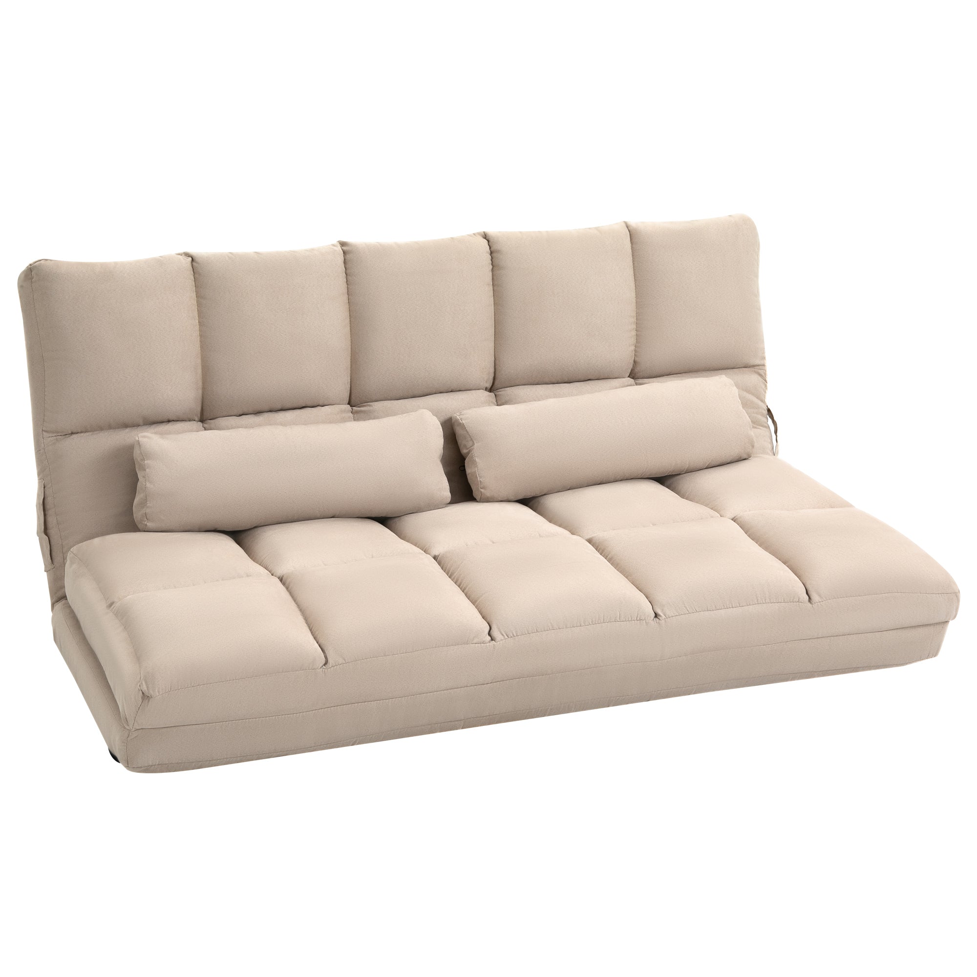 Convertible Floor Sofa Chair, Folding Couch Bed, Guest Chaise Lounge with 2 Pillows, Adjustable Backrest and Headrest, 51.25" L, Beige