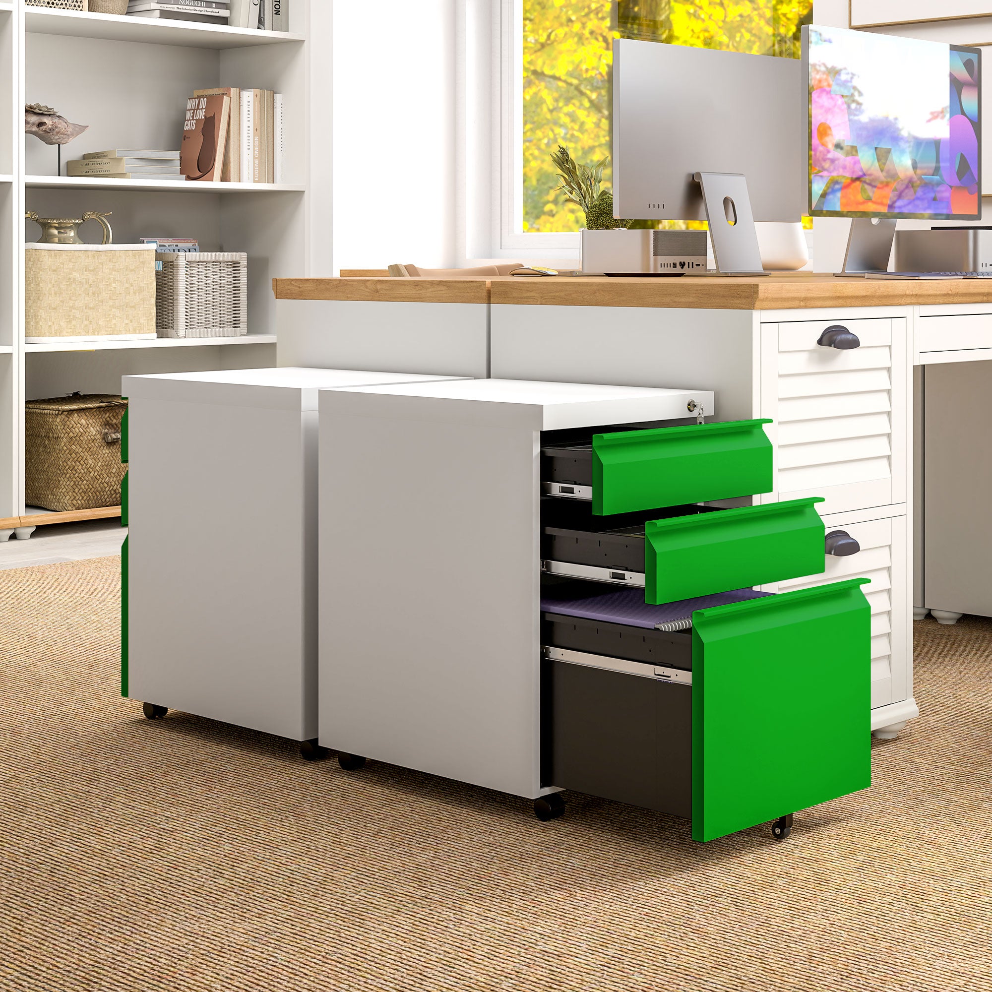 Vinsetto Mobile Vertical File Cabinet Lockable Metal Filling Cabinet with 3 Drawers Anti-tilt Design for Letter A4 Legal Size Fully Assembled Except Casters Green