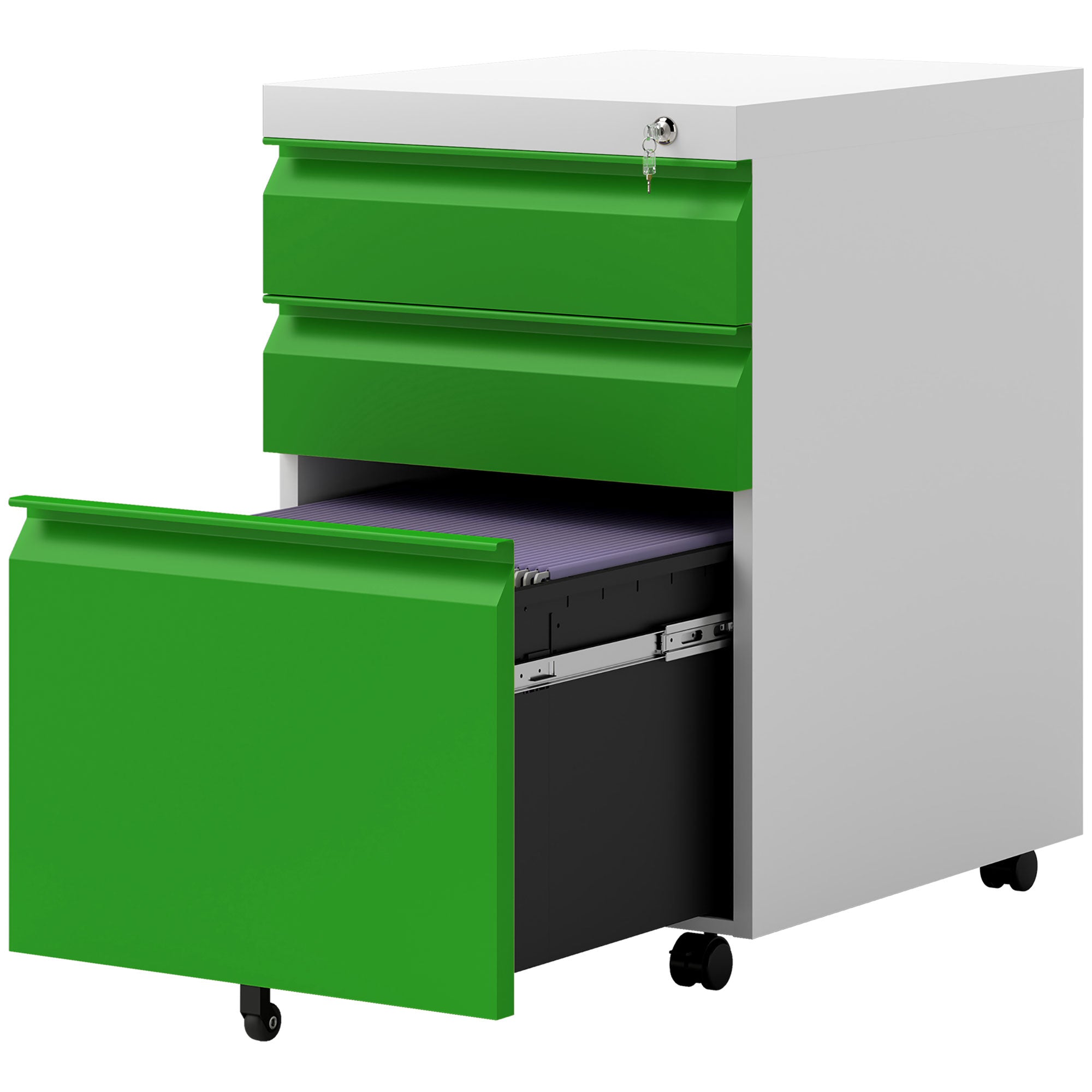 Vinsetto Mobile Vertical File Cabinet Lockable Metal Filling Cabinet with 3 Drawers Anti-tilt Design for Letter A4 Legal Size Fully Assembled Except Casters Green