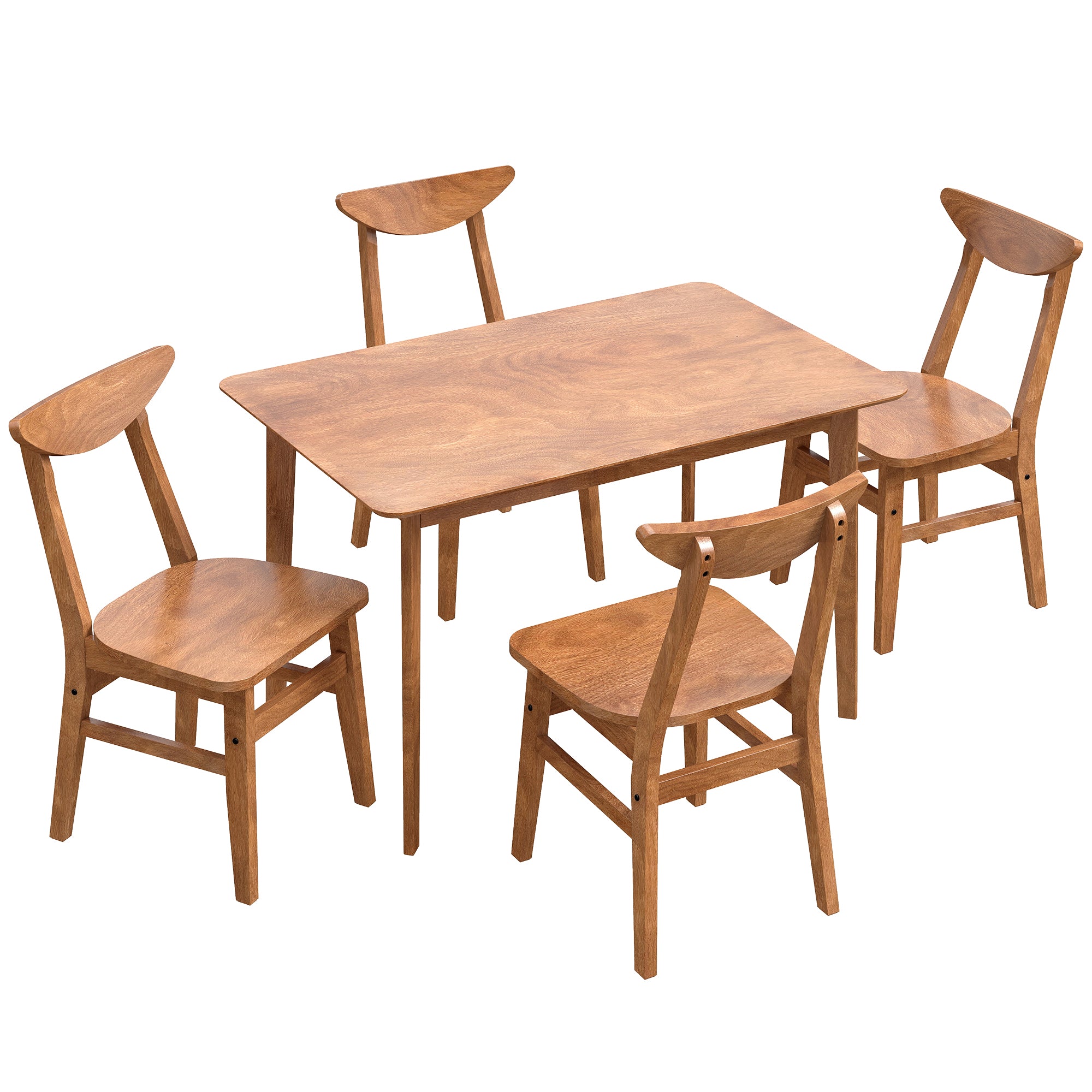 5-Piece Solid Wood Dining Table Set for 4, Farmhouse Kitchen Table and Chairs for Small Space, Dining Room, Breakfast Nook, Walnut