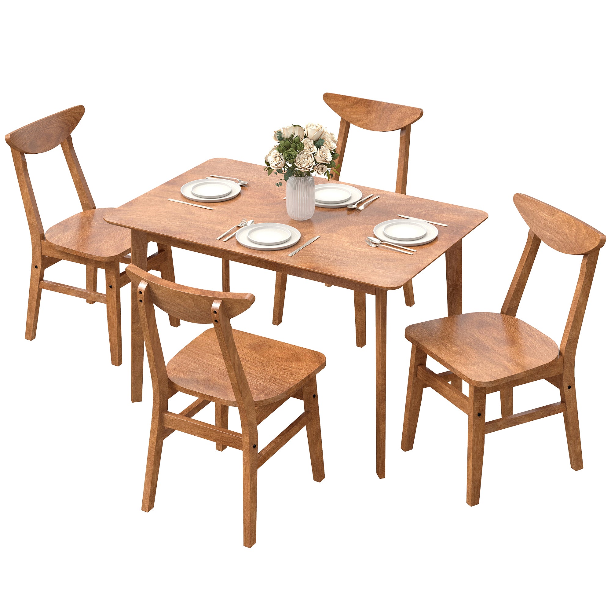 5-Piece Solid Wood Dining Table Set for 4, Farmhouse Kitchen Table and Chairs for Small Space, Dining Room, Breakfast Nook, Walnut