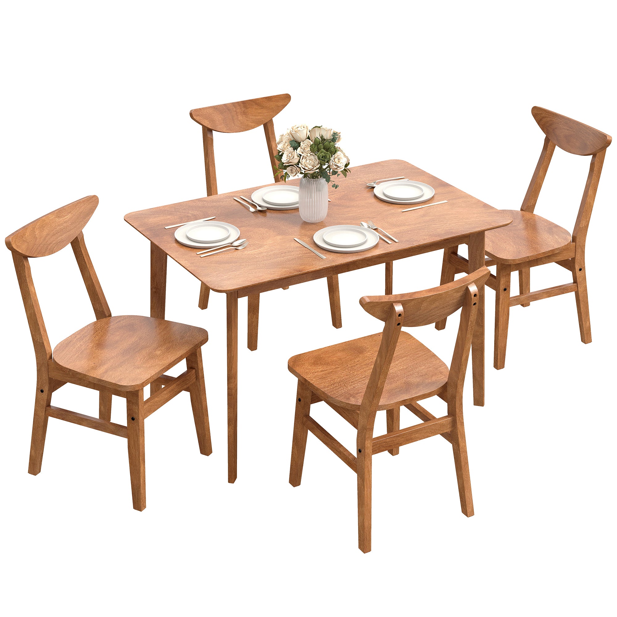 5-Piece Solid Wood Dining Table Set for 4, Farmhouse Kitchen Table and Chairs for Small Space, Dining Room, Breakfast Nook, Walnut
