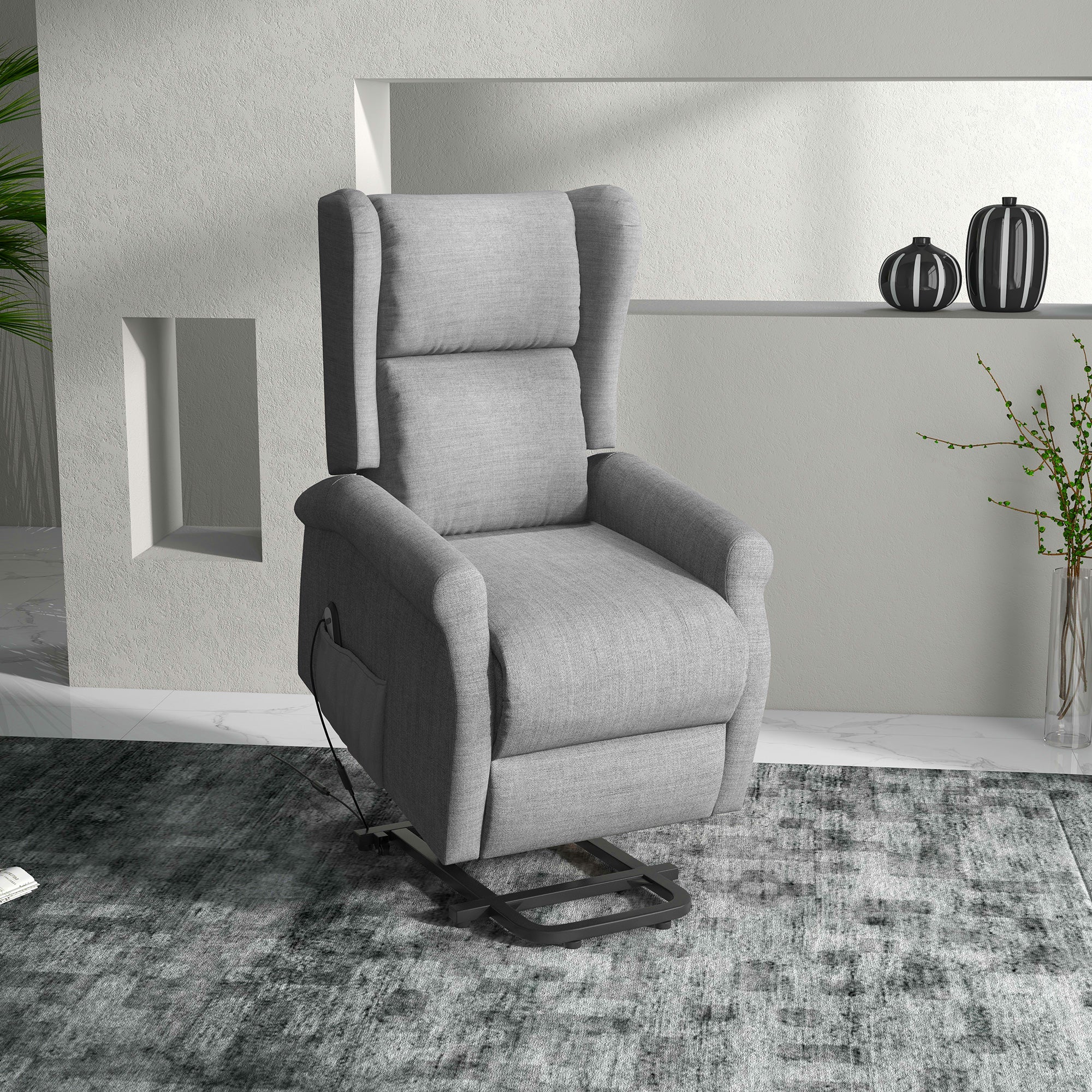 HOMCOM Power Lift Recliner Armchair, Electric Lift Chair for Elderly, Fabric Riser and Reclining Chair with Remote Control, Side Pockets, Extended Footrest, for Living Room, Grey