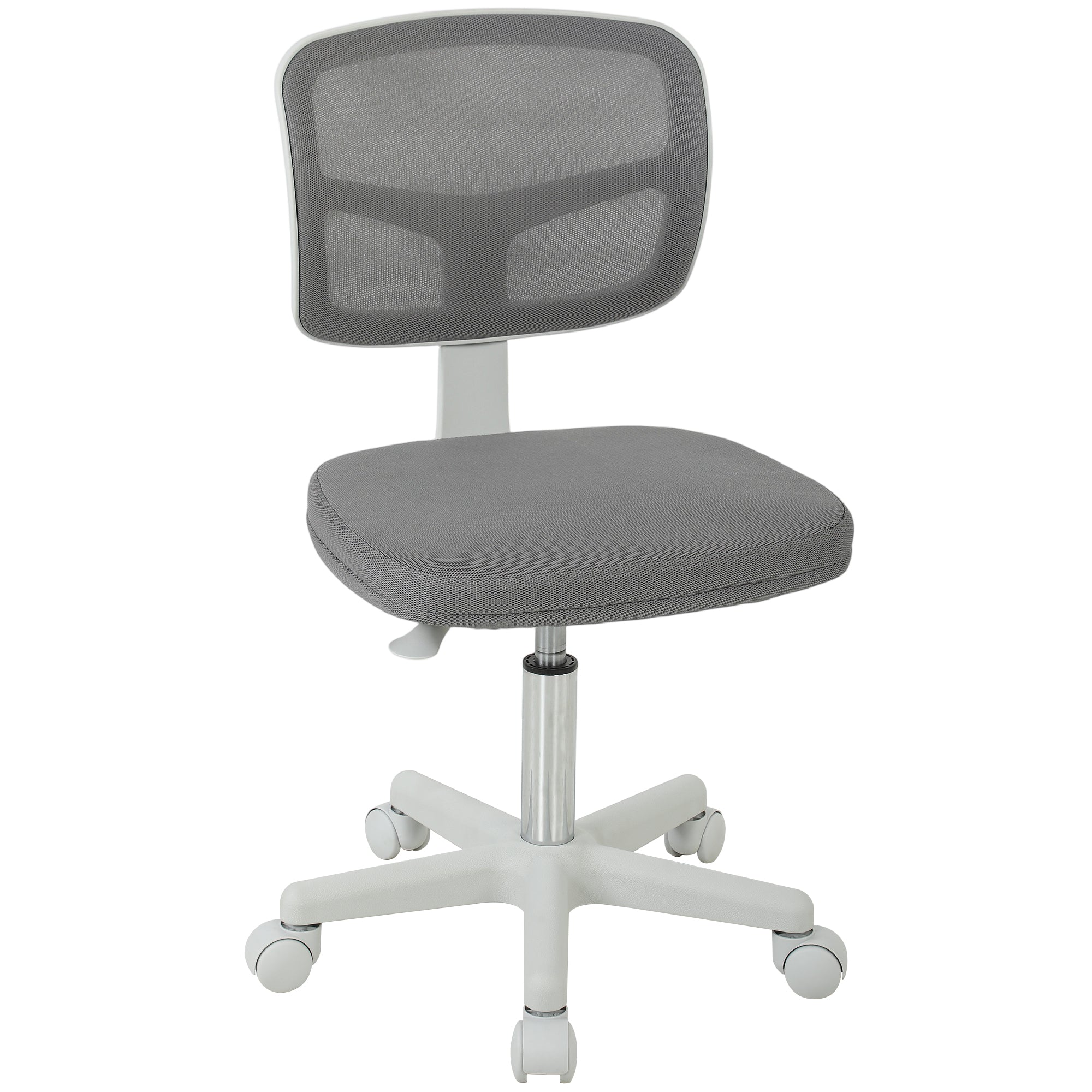 Small Office Chair without Arms, Ergonomic Swivel Mesh Desk Chair with Curved Back and Wheels, Height Adjustable for Home Vanity Computer Dressing Table Study Bedroom, Dark Grey