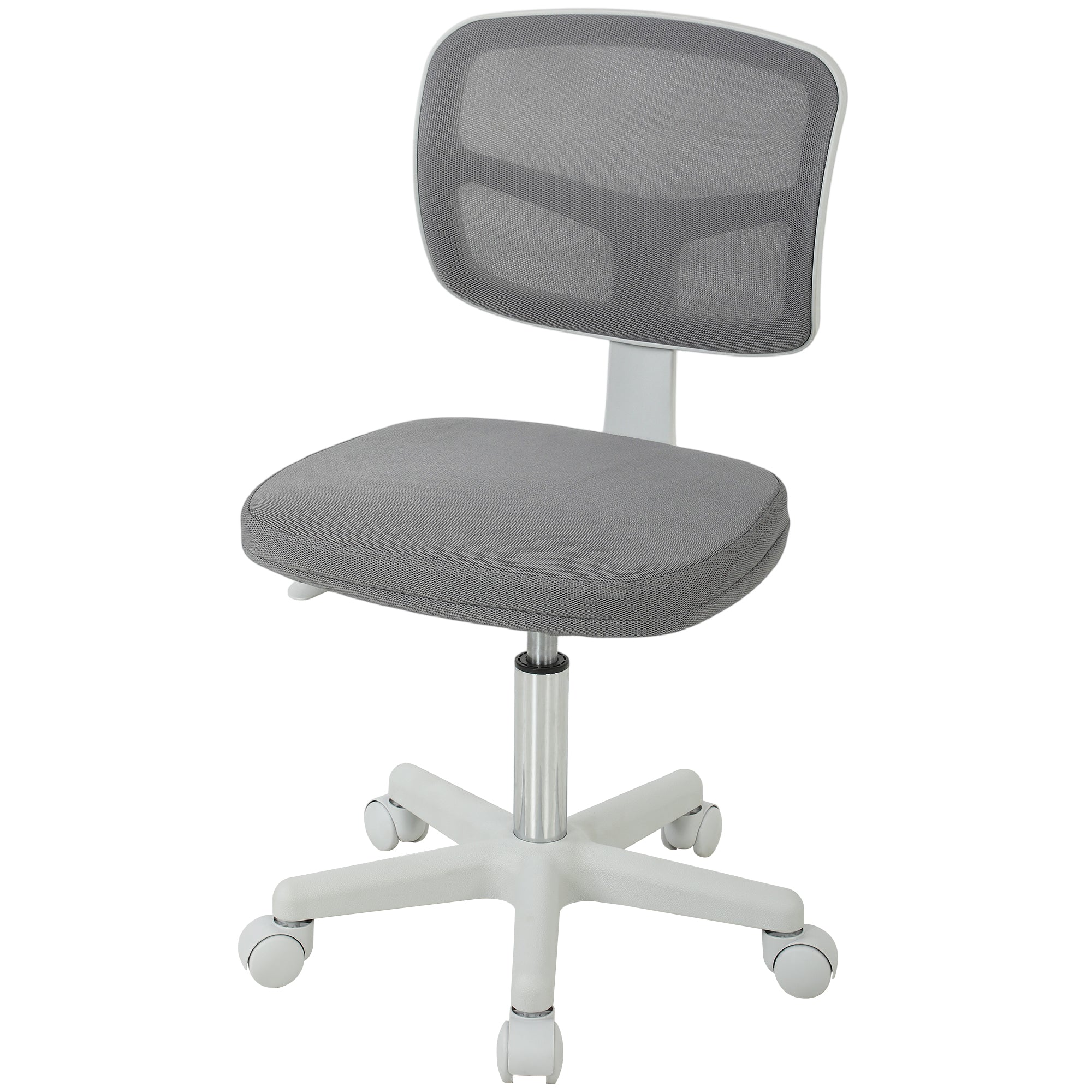 Small Office Chair without Arms, Ergonomic Swivel Mesh Desk Chair with Curved Back and Wheels, Height Adjustable for Home Vanity Computer Dressing Table Study Bedroom, Dark Grey