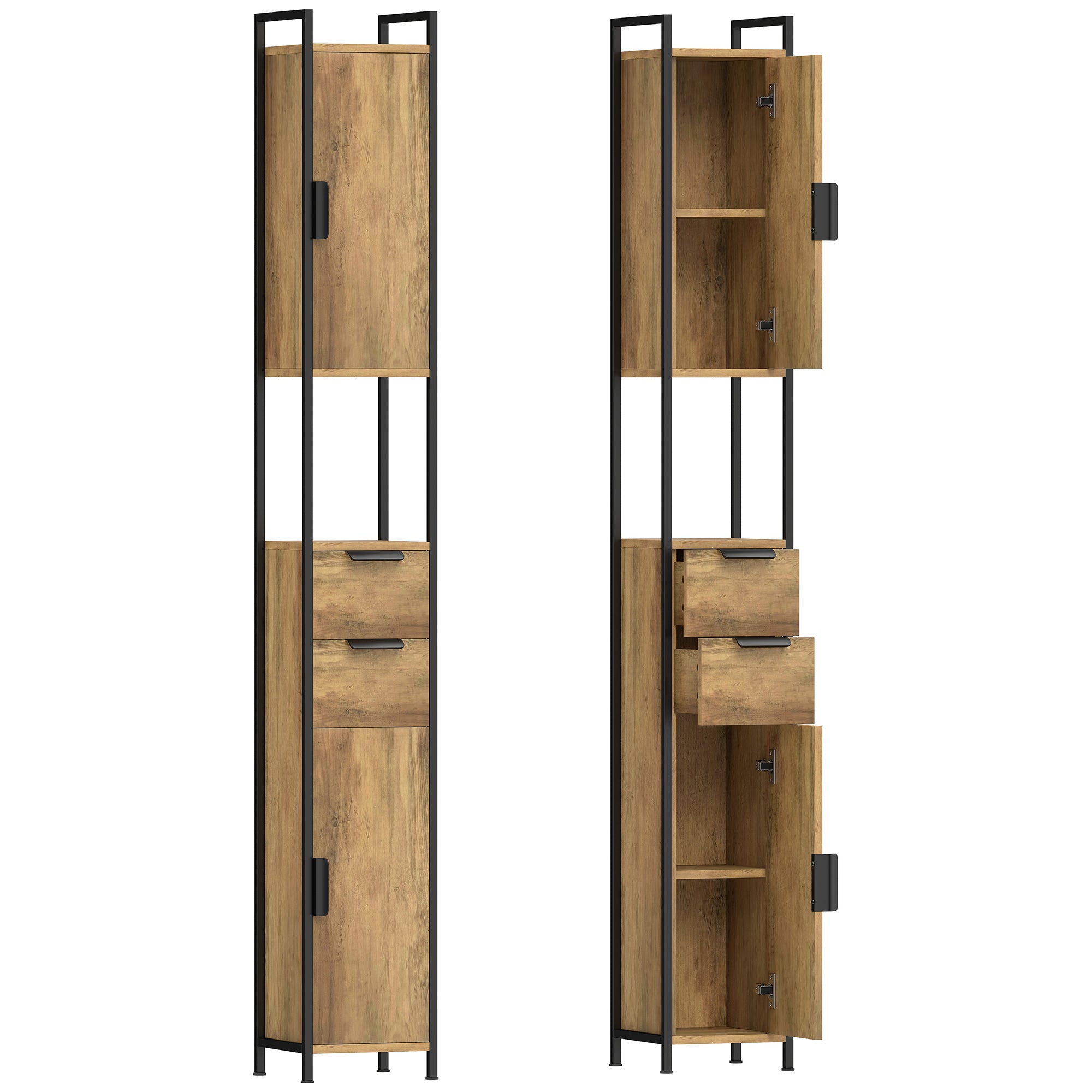 Tall Bathroom Storage Cabinet, Freestanding Bathroom Cabinet with Drawers and Adjustable Shelves, Linen Storage for Study, Bedroom, Brown