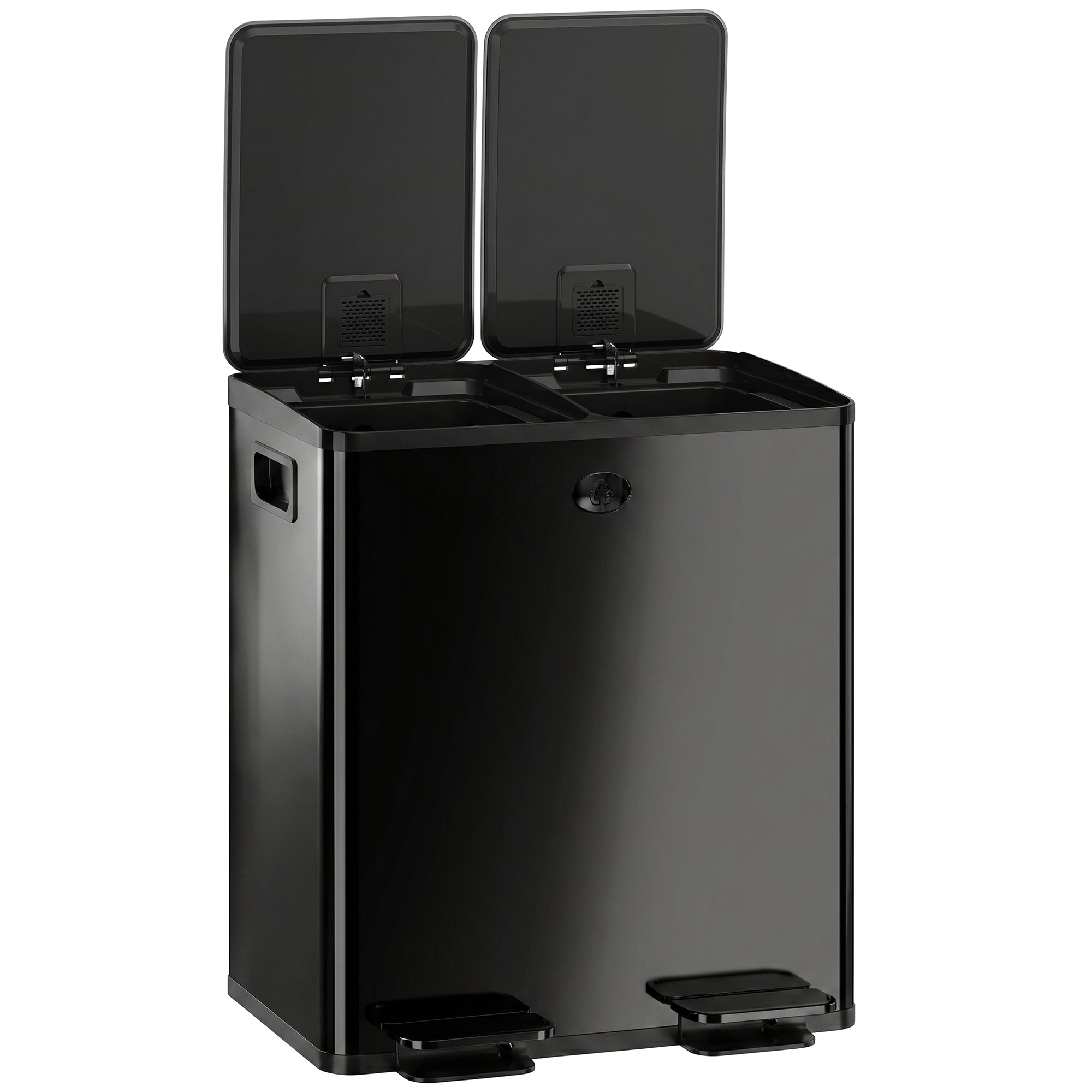 Trash Can, 2 x 5 Gallon Stainless Steel Garbage Can with Soft Close, Stay-Open Lid, Pedals, Inner Buckets and Deodorizer Compartment, Fingerprint-Proof, for Kitchen, Home Office, Black