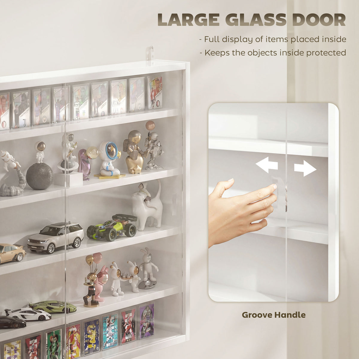 5-Storey Wall Shelf Display Cabinet, Shot Glass Display Case, Glass Curio Cabinet with 2 Glass Doors and 4 Adjustable Shelves, White