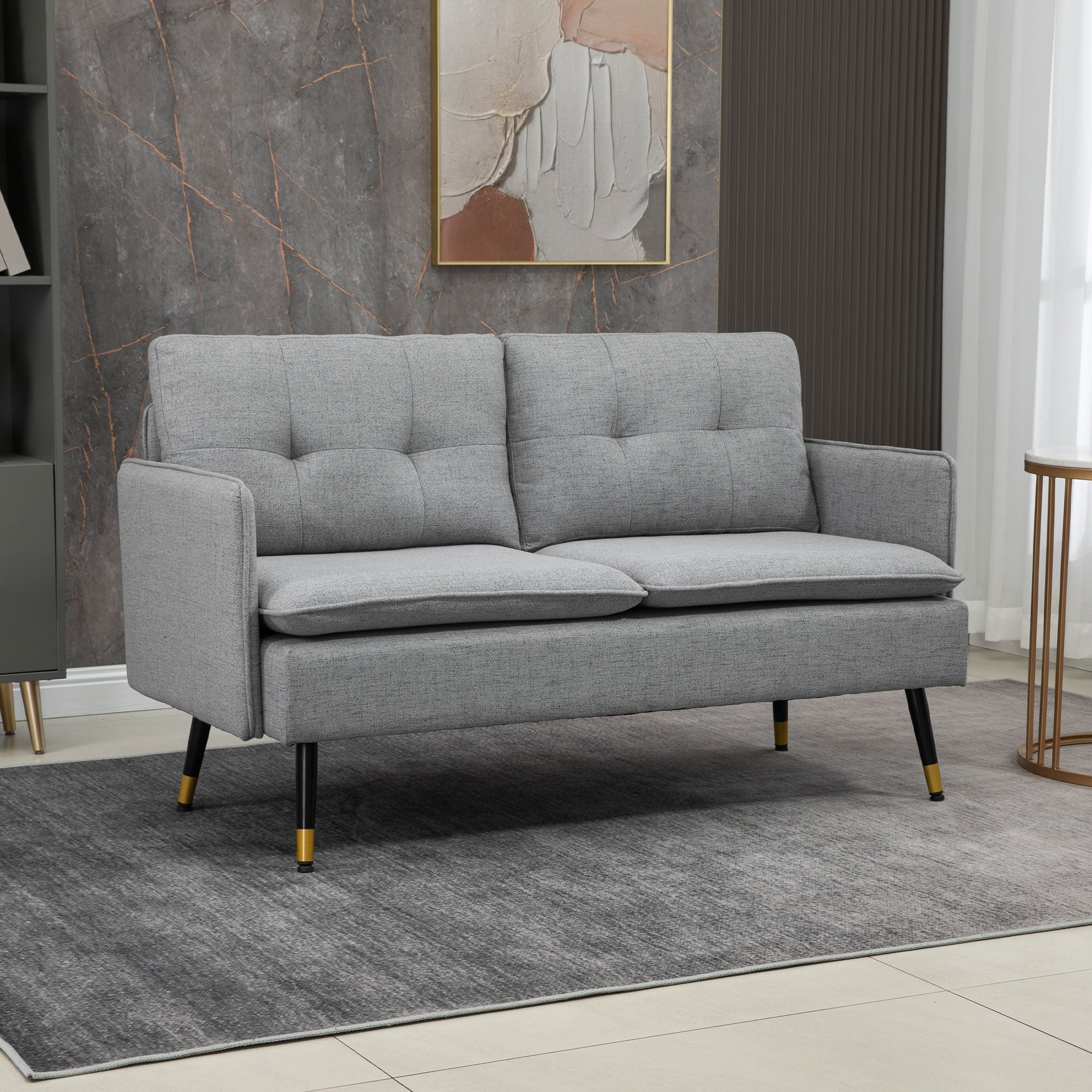 HOMCOM 55" Loveseat Sofa for Bedroom, Modern Love Seats Furniture with Button Tufting, Upholstered Small Couch for Small Space, Grey