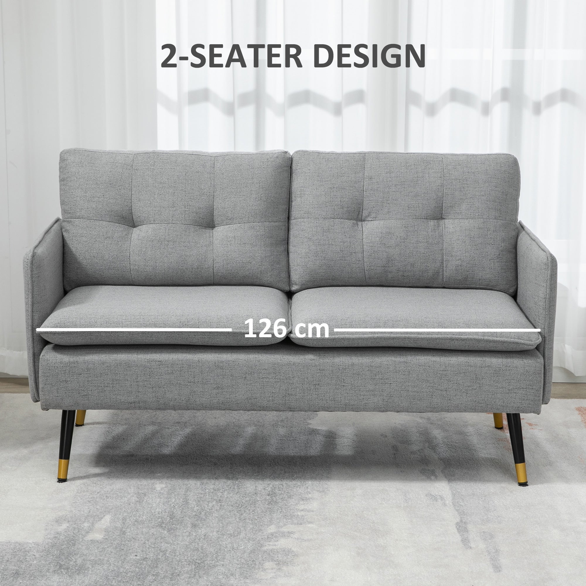 HOMCOM 55" Loveseat Sofa for Bedroom, Modern Love Seats Furniture with Button Tufting, Upholstered Small Couch for Small Space, Grey