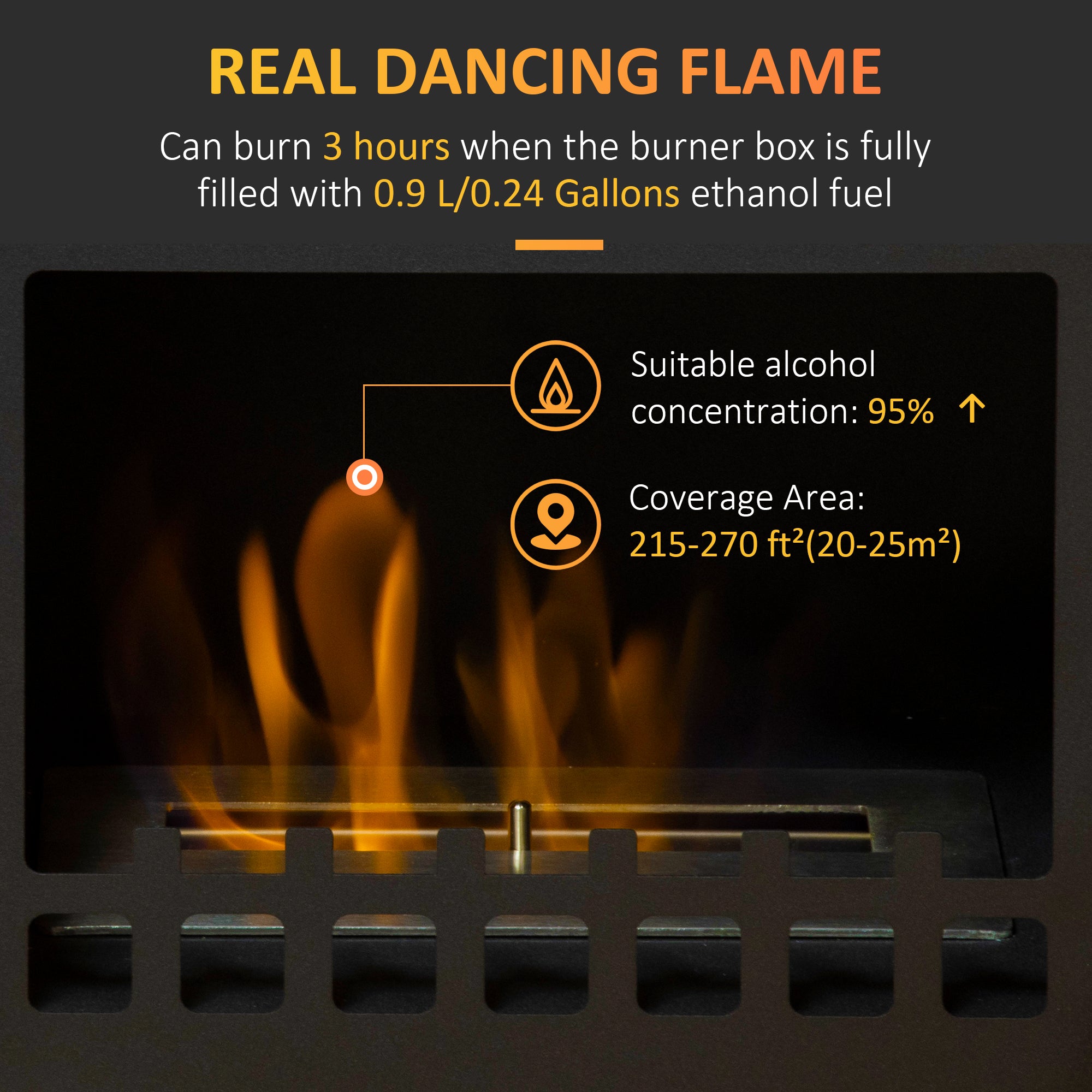 HOMCOM Free Standing Ethanol Fireplace, Bioethanol Heater Stove Fire with 0.9L Tank, 3 Hours Burning Time, Black