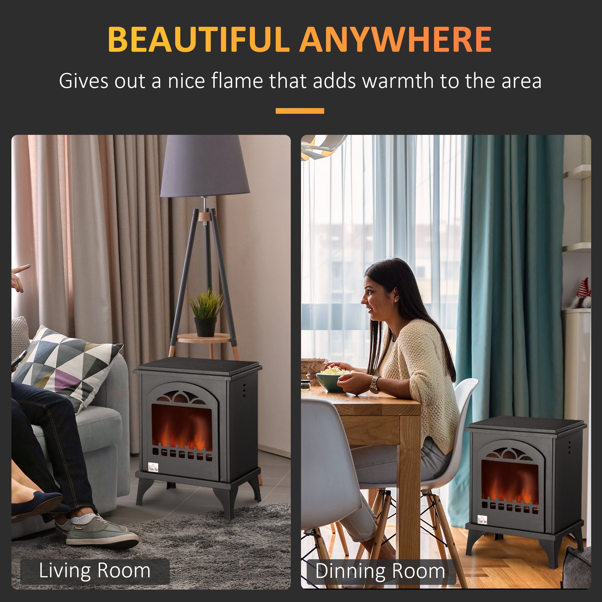 HOMCOM Free Standing Ethanol Fireplace, Bioethanol Heater Stove Fire with 0.9L Tank, 3 Hours Burning Time, Black