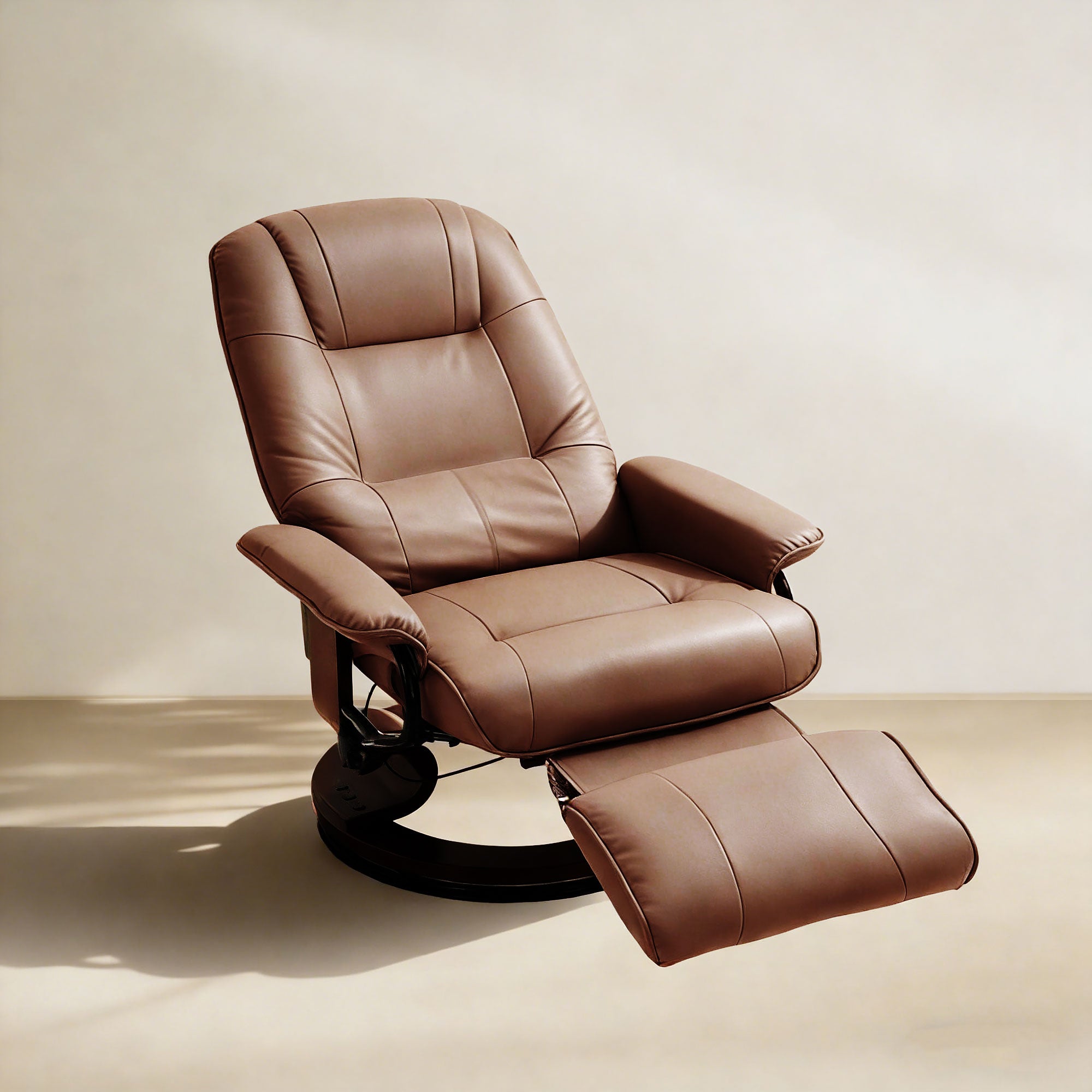 Manual Recliner Chair with Faux Leather Upholstered & Wooden Base for Living Room, Brown - HOMCOM