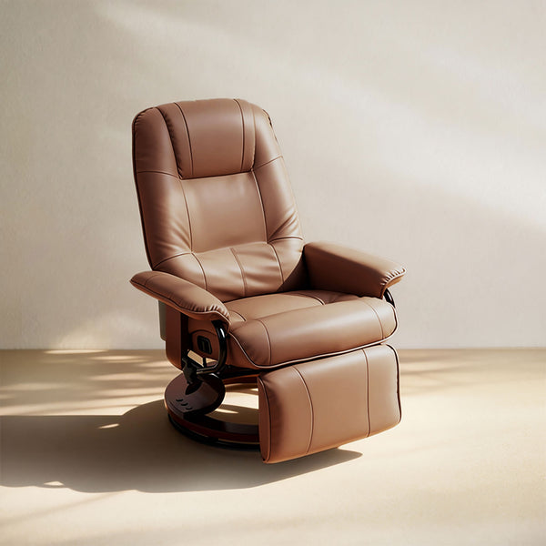 EaseRest Faux Leather Recliner Chair, Swivel Recliner w/ Footrest, Armrest & Wood Base, Brown - HOMCOM