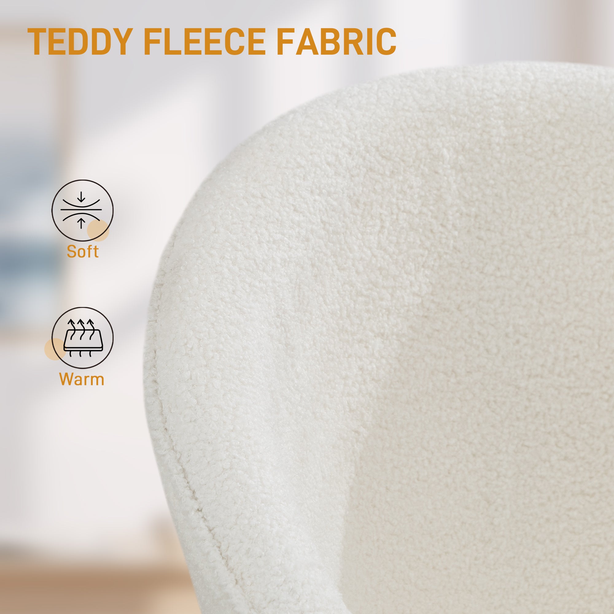 Swivel Office Chair, Teddy Fleece Upholstered Vanity Desk Chair with Adjustable Height, Rolling Wheels for Office, Makeup, Dressing Table, Cream White