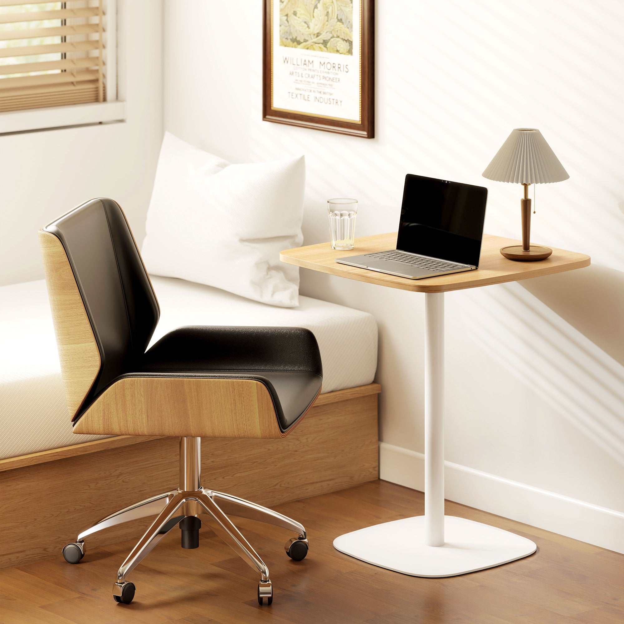 Small Dining Table, 60 cm Square Kitchen Table with Wood Veneer Top, Square Steel Pedestal Base and Anti-slip Foot Pads for Living Room, Dining Room, Natural Wood Finish