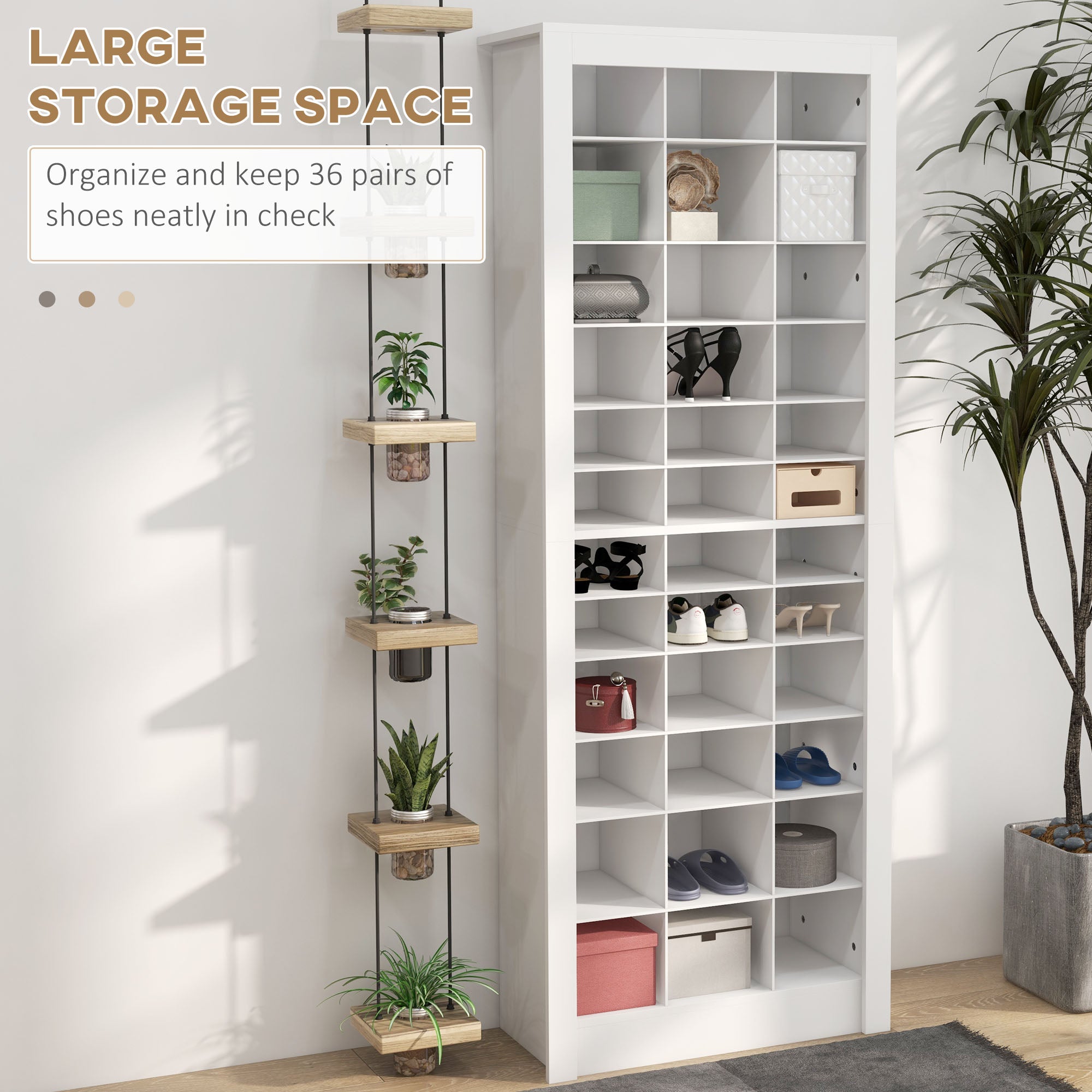 71" Shoe Storage Cabinet with 3 Heights of Open Cubes for 36 Pairs White