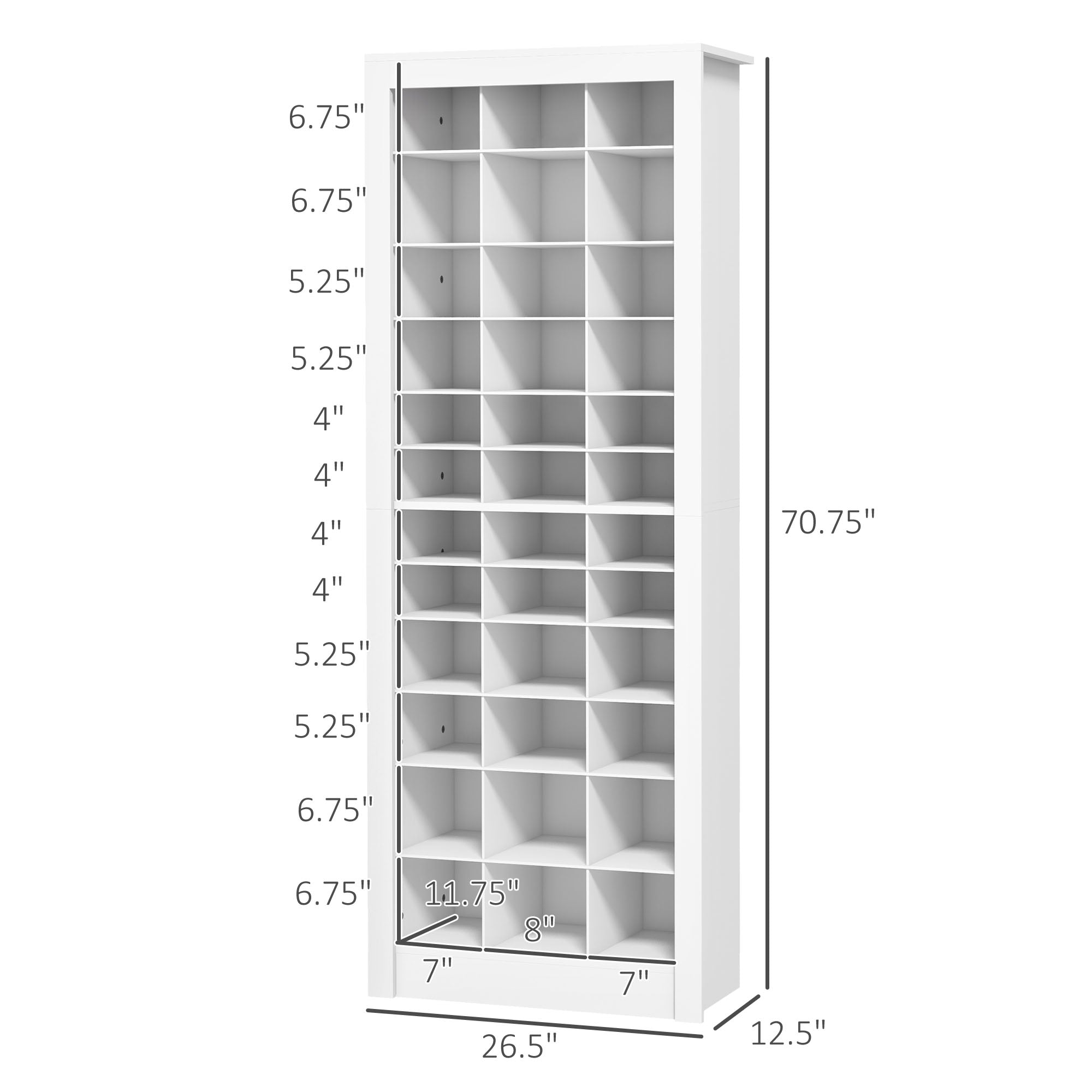 71" Shoe Storage Cabinet with 3 Heights of Open Cubes for 36 Pairs White