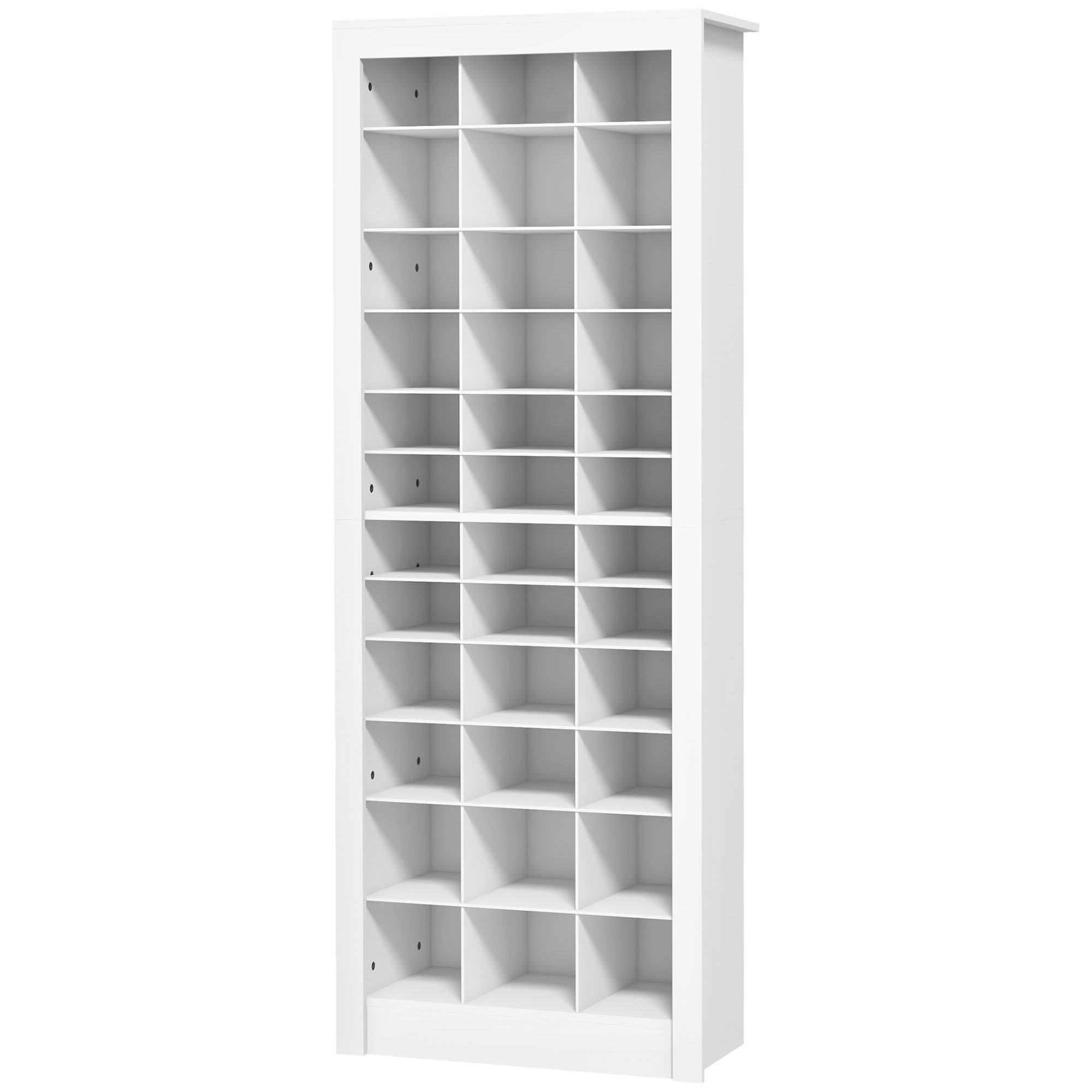 71" Shoe Storage Cabinet with 3 Heights of Open Cubes for 36 Pairs White