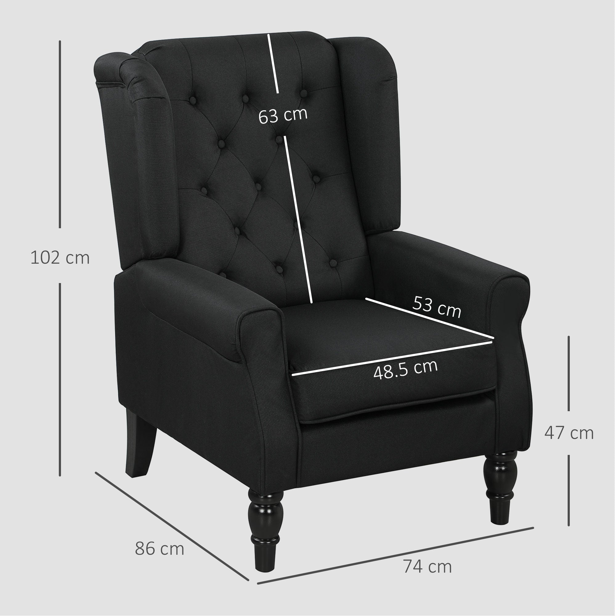 Retro Accent Chair, Linen Wingback Armchair with Wood Frame Button Tufted Design for Living Room Bedroom, Black