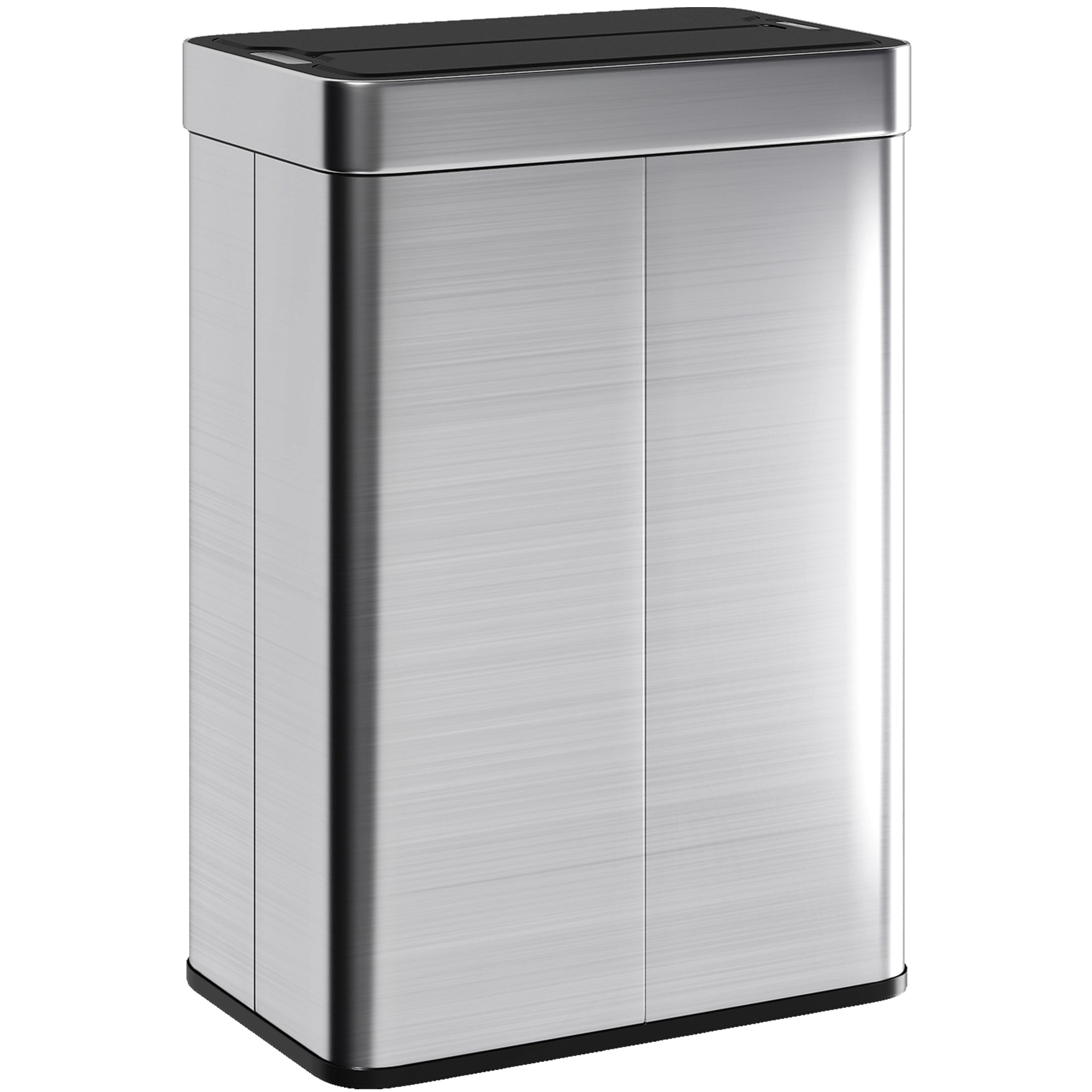 55L Sensor Bin, Large Automatic Touchless Rubbish Bin with Soft-Close Lid, Fingerprint-Proof Stainless Steel, Rectangular Trash Can for Kitchen, Gym, Home Office, Silver Tone