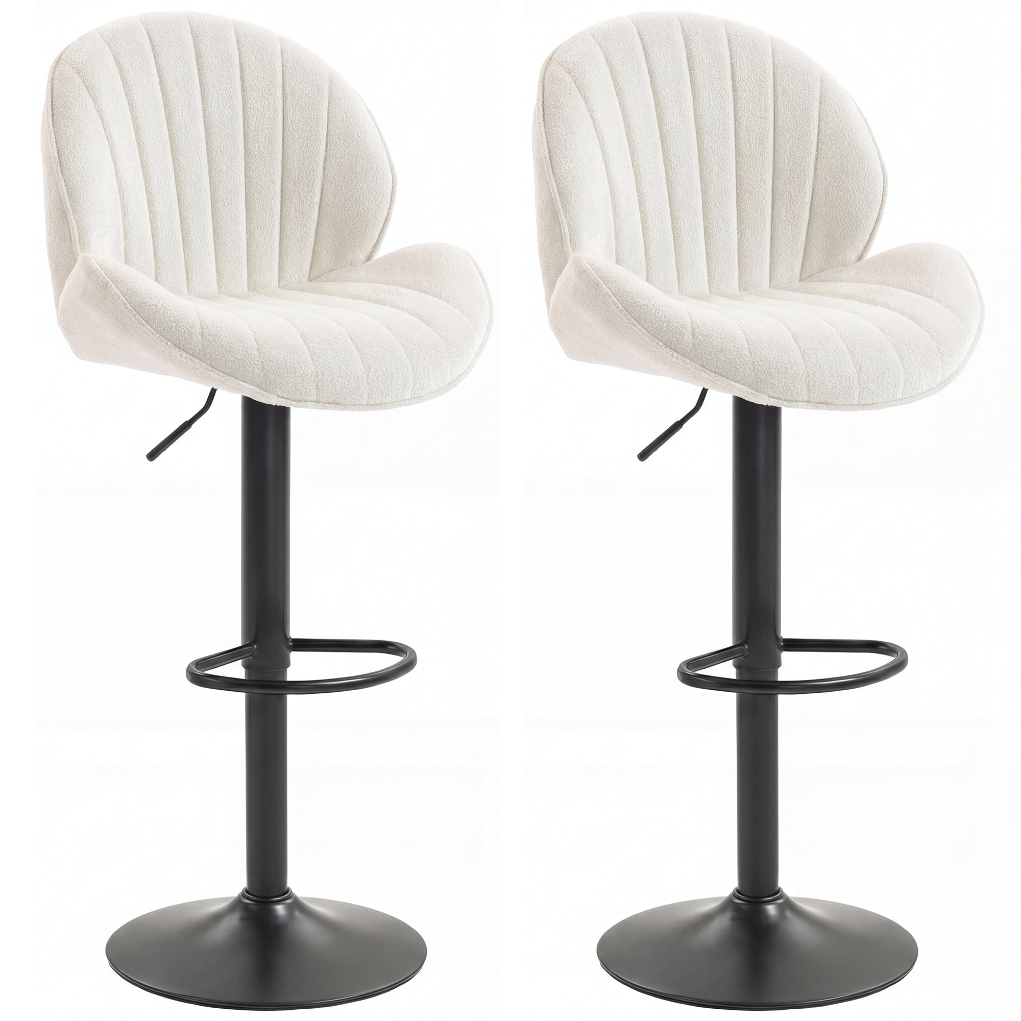 Bar Stools Set of 2, Swivel Counter Height Barstools with Back, Adjustable Height and Footrest, Chenille Upholstered Modern Bar Chairs for Kitchen Island, Dining Room, Cream