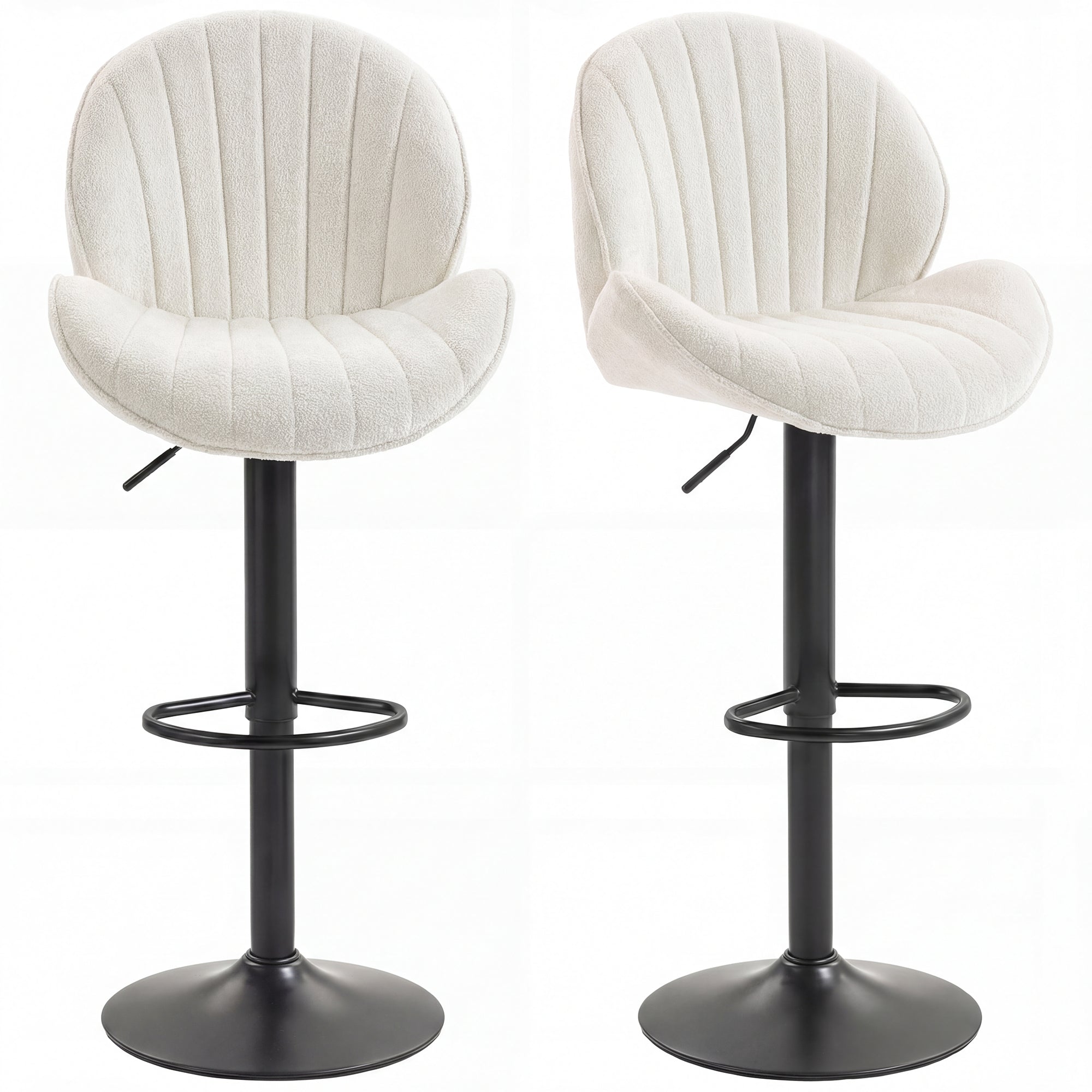 Bar Stools Set of 2, Swivel Counter Height Barstools with Back, Adjustable Height and Footrest, Chenille Upholstered Modern Bar Chairs for Kitchen Island, Dining Room, Cream