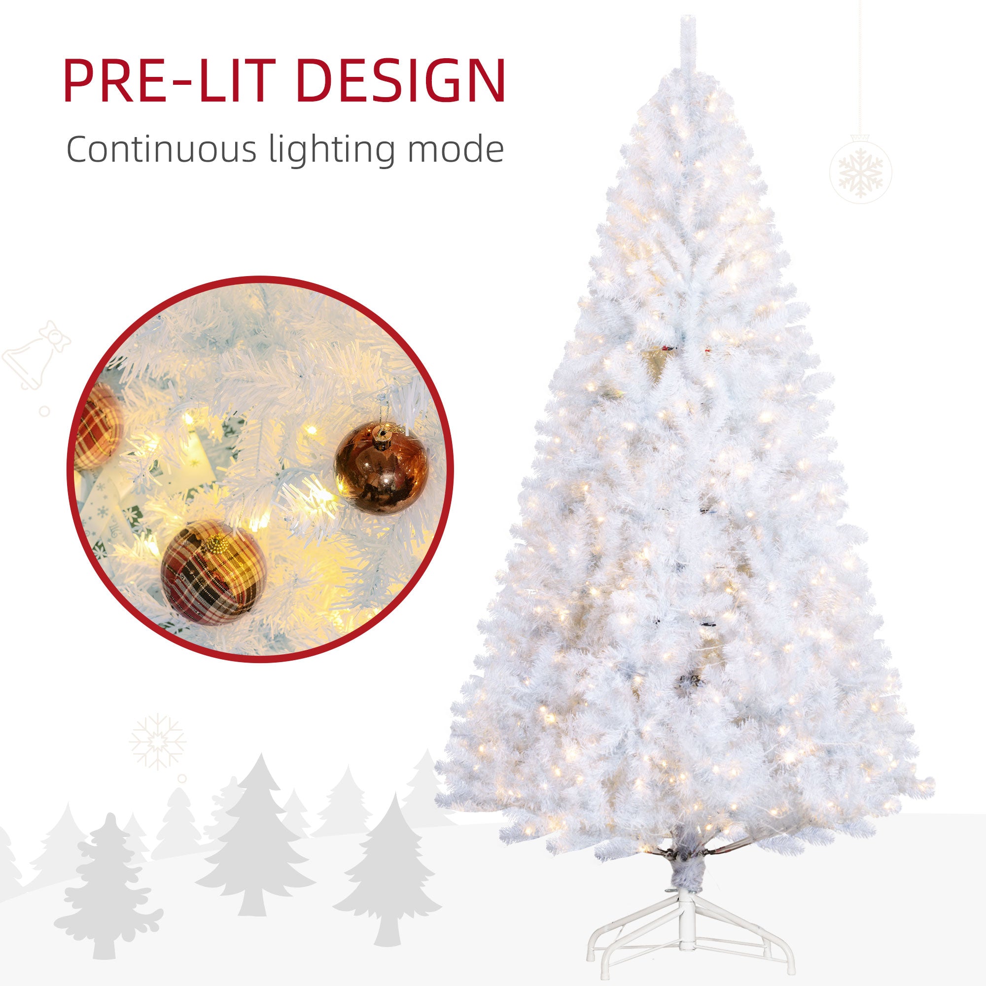 7.5 FT PreLit Artificial Christmas Tree with Realistic Branches 500 Warm White LED Lights White